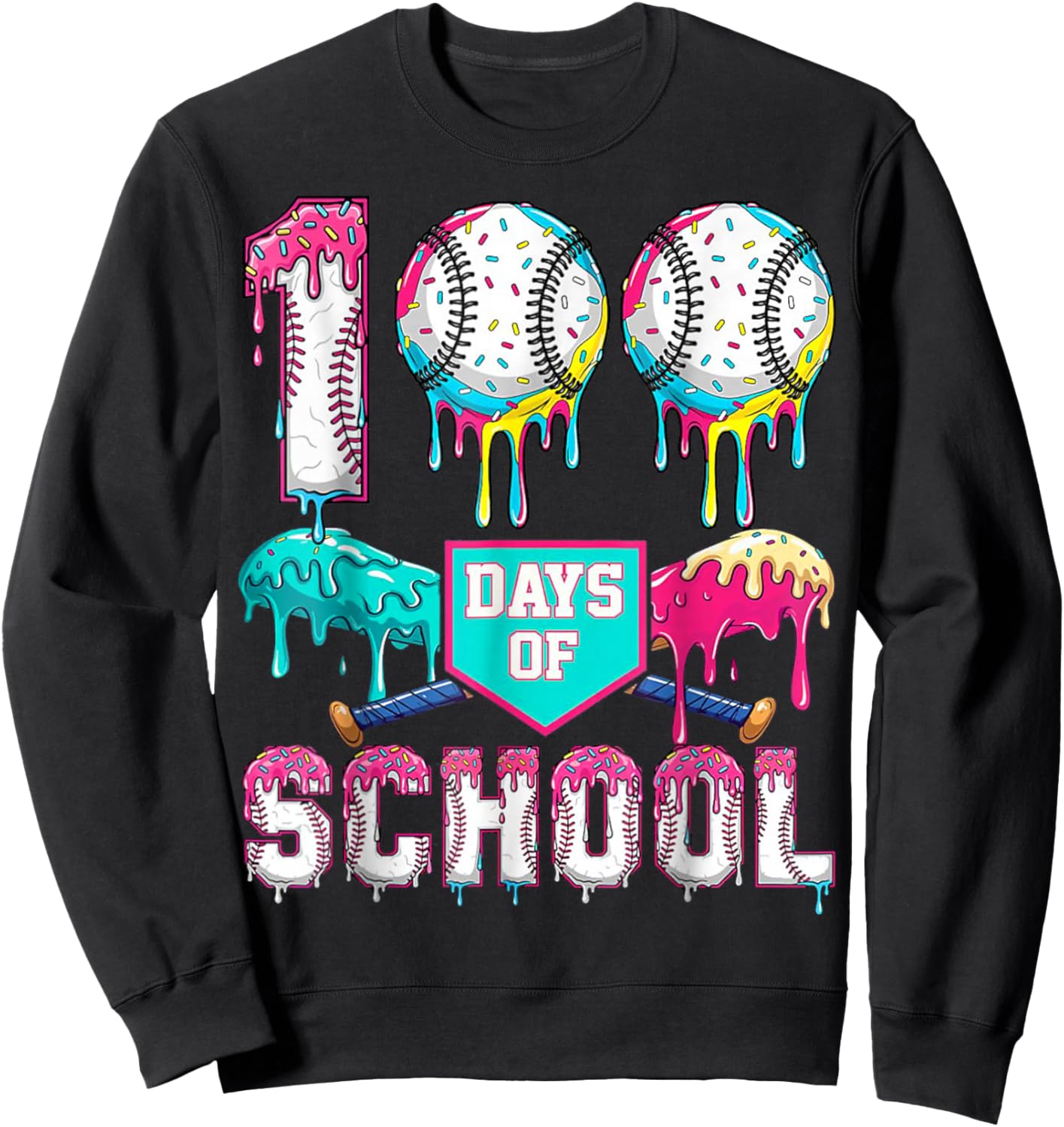 100 Days of School Boys Kids 100th Day of School Baseball Sweatshirt - Sweatshirt | Black