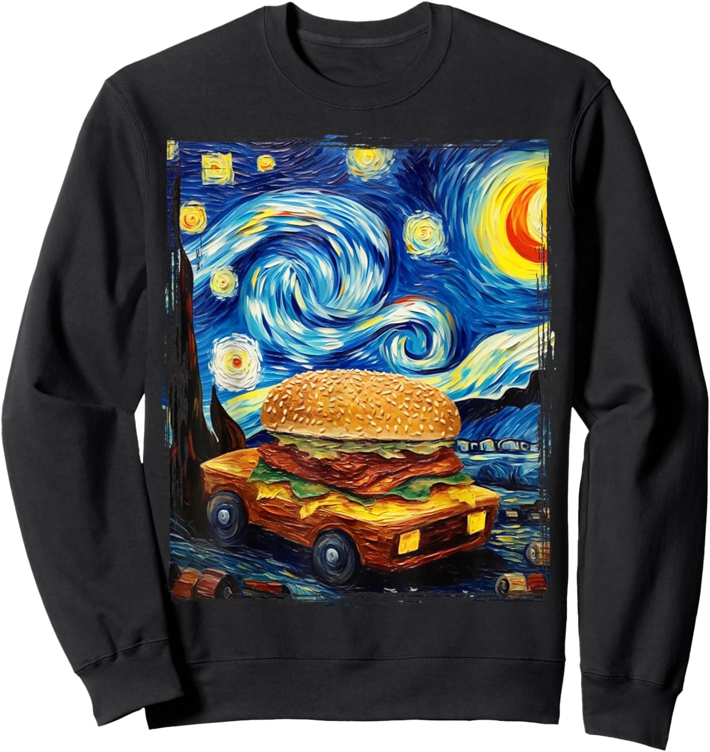 Love Hamburger Food Burger Van Gogh Sweatshirt - Sweatshirt | Black