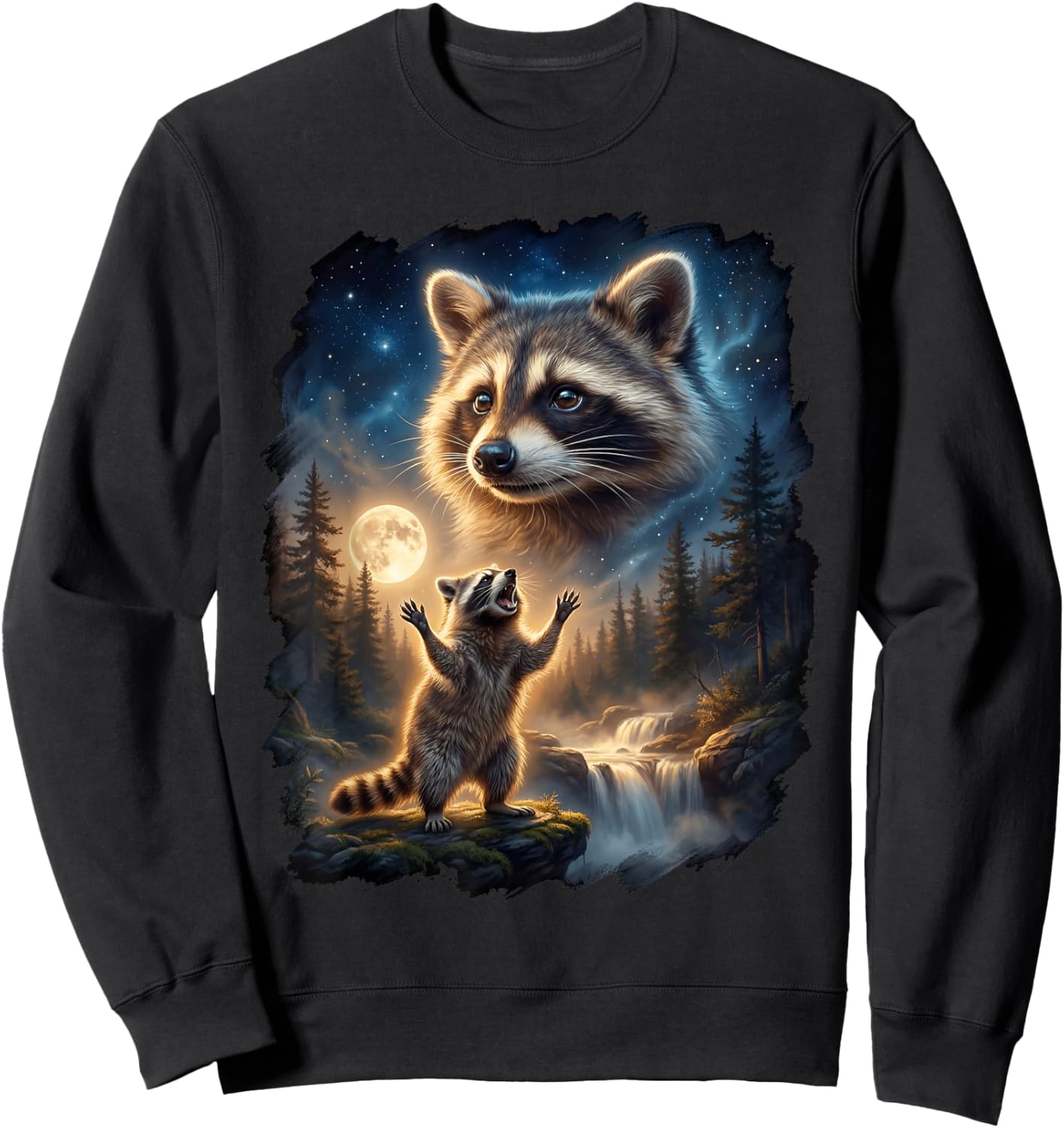 Funny Raccoon Moon Howling Vintage Racoon Sweatshirt - Sweatshirt | Black