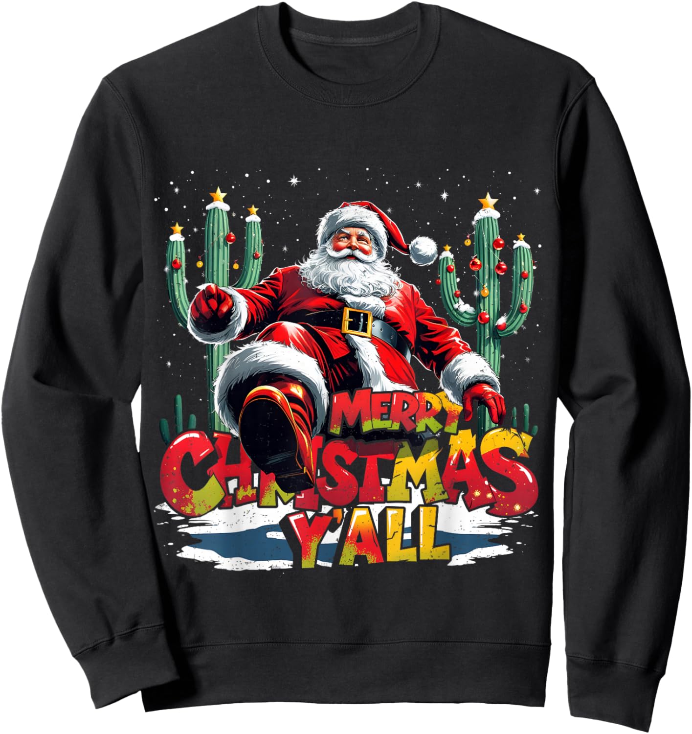 Merry Christmas Y’All Santa Western Holiday Sweatshirt - Sweatshirt | Black