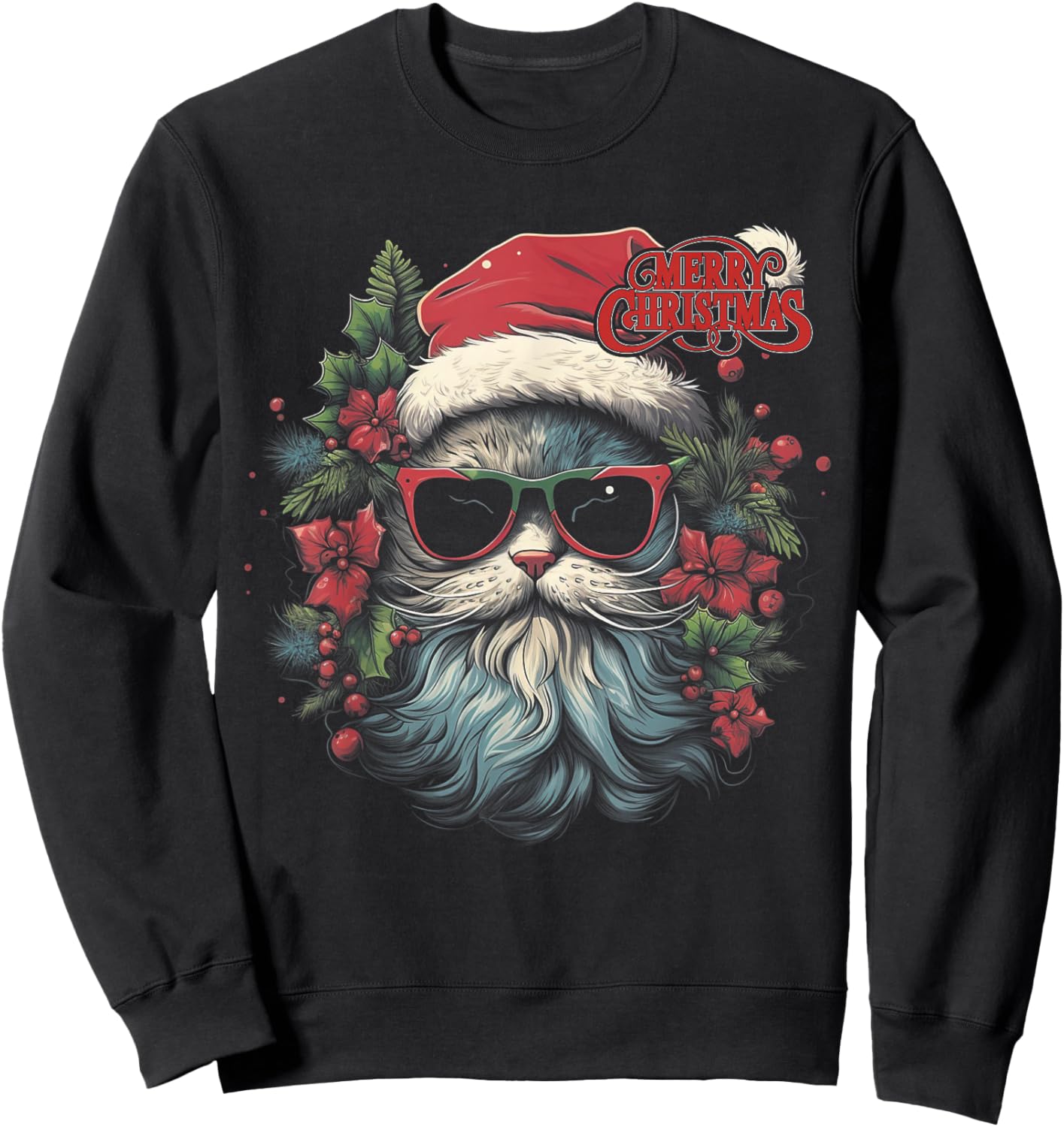 Cat - Christmas Funny Santa Holiday Men Women Sweatshirt - Sweatshirt | Black