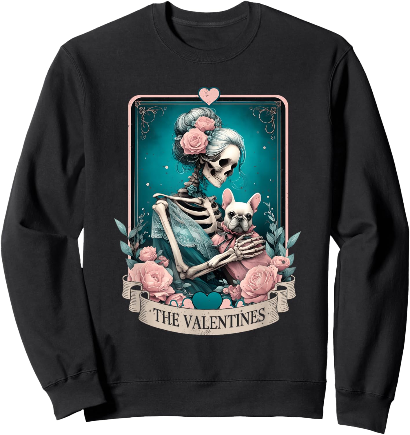 Retro French Bulldog Valentines Fr enchie Mom Tarot Card Sweatshirt - Sweatshirt | Black
