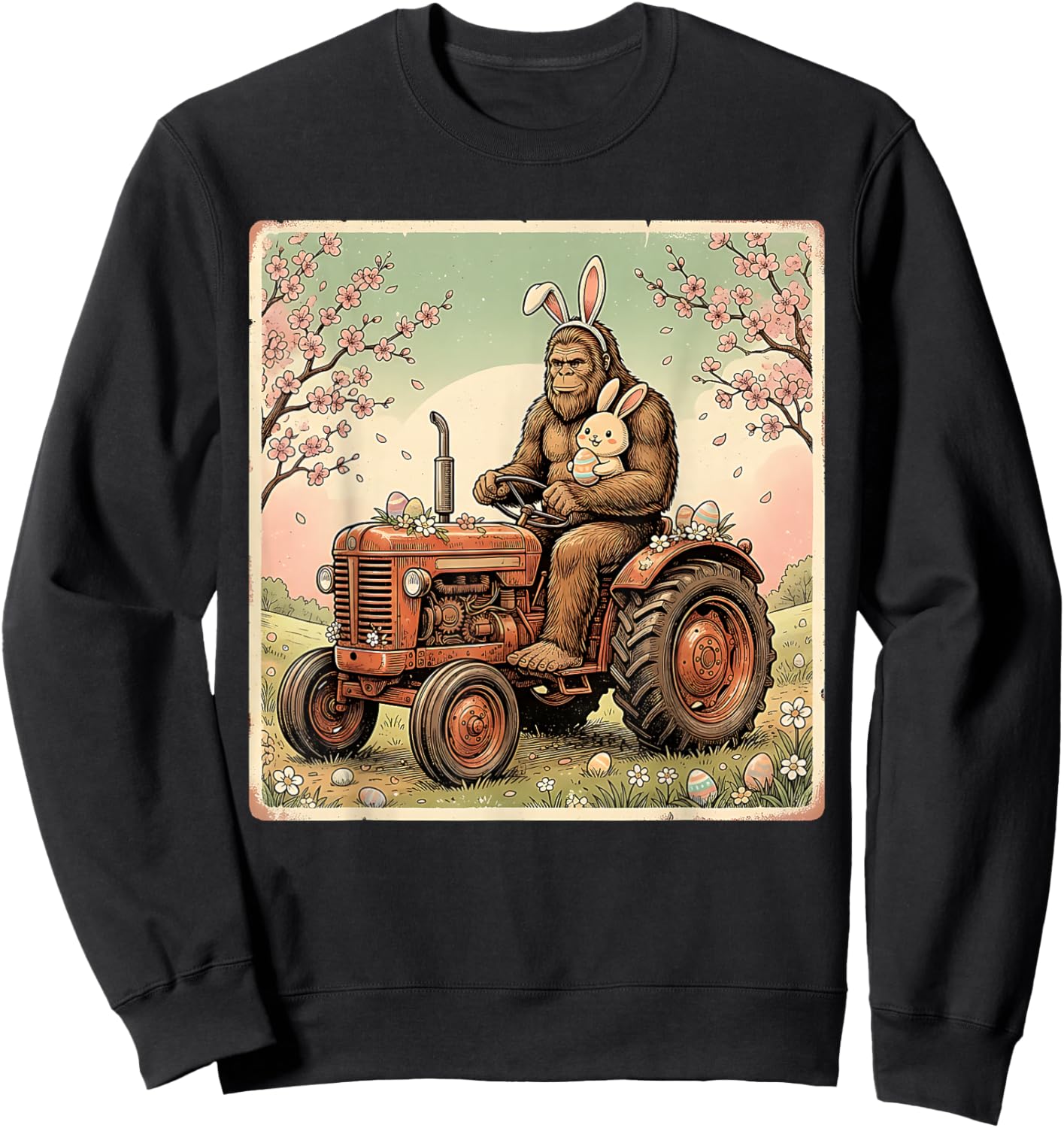 Easter Bigfoot Bunny Tractor Funny Spring Sasquatch Farmer Sweatshirt - Sweatshirt | Black