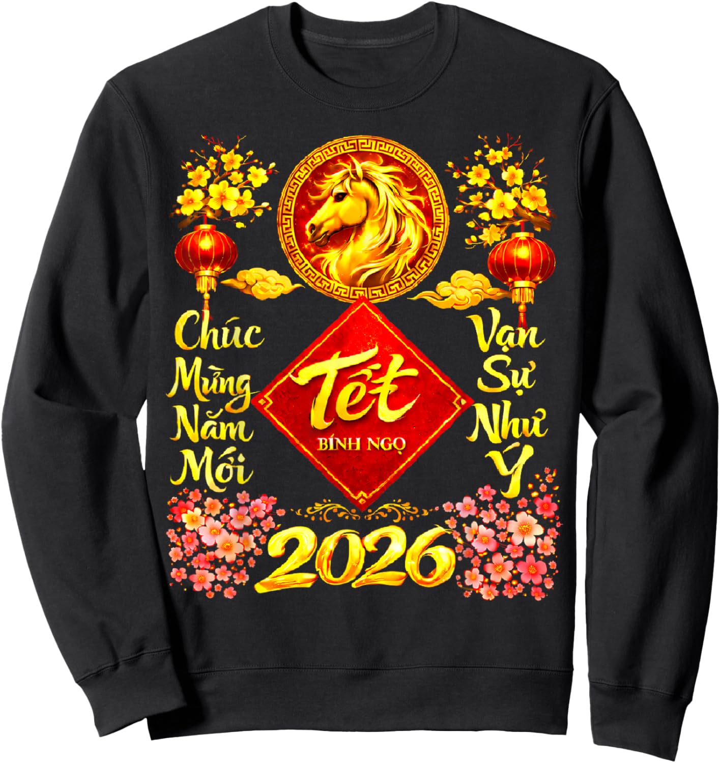 Happy Lunar New Year 2026 Year of The Horse TET Nguyen Dan Sweatshirt - Sweatshirt | Black