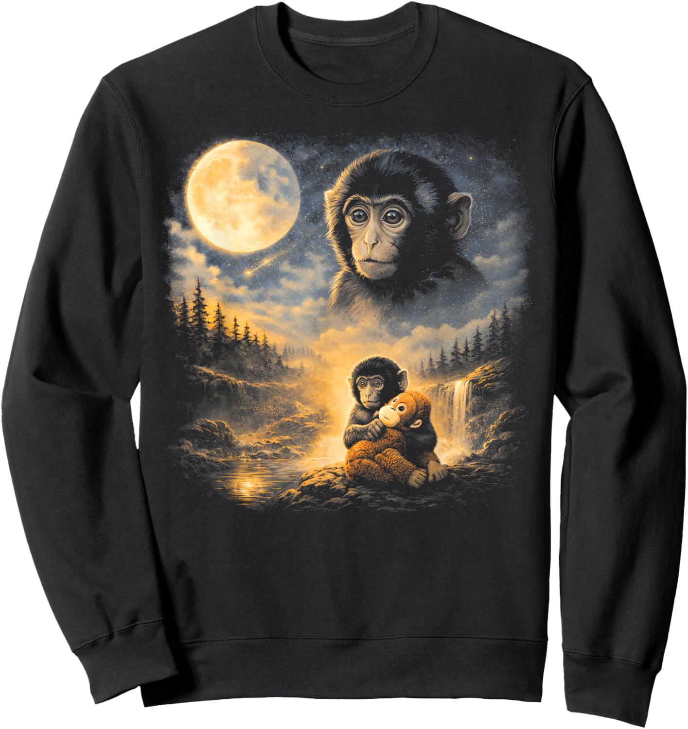 Punch Monkey Moon 90s Retro Animal Vintage Sweatshirt - Sweatshirt | Black
