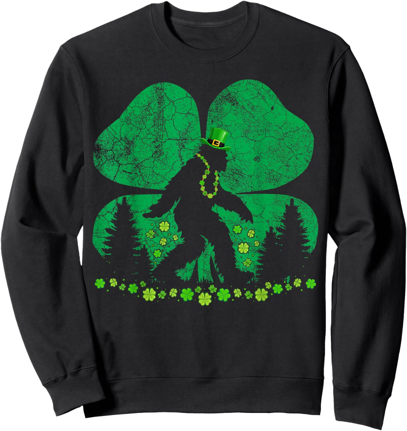 St Patricks Day Bigfoot Sasquatch Shamrock Men Women Kids Sweatshirt - Sweatshirt | Black