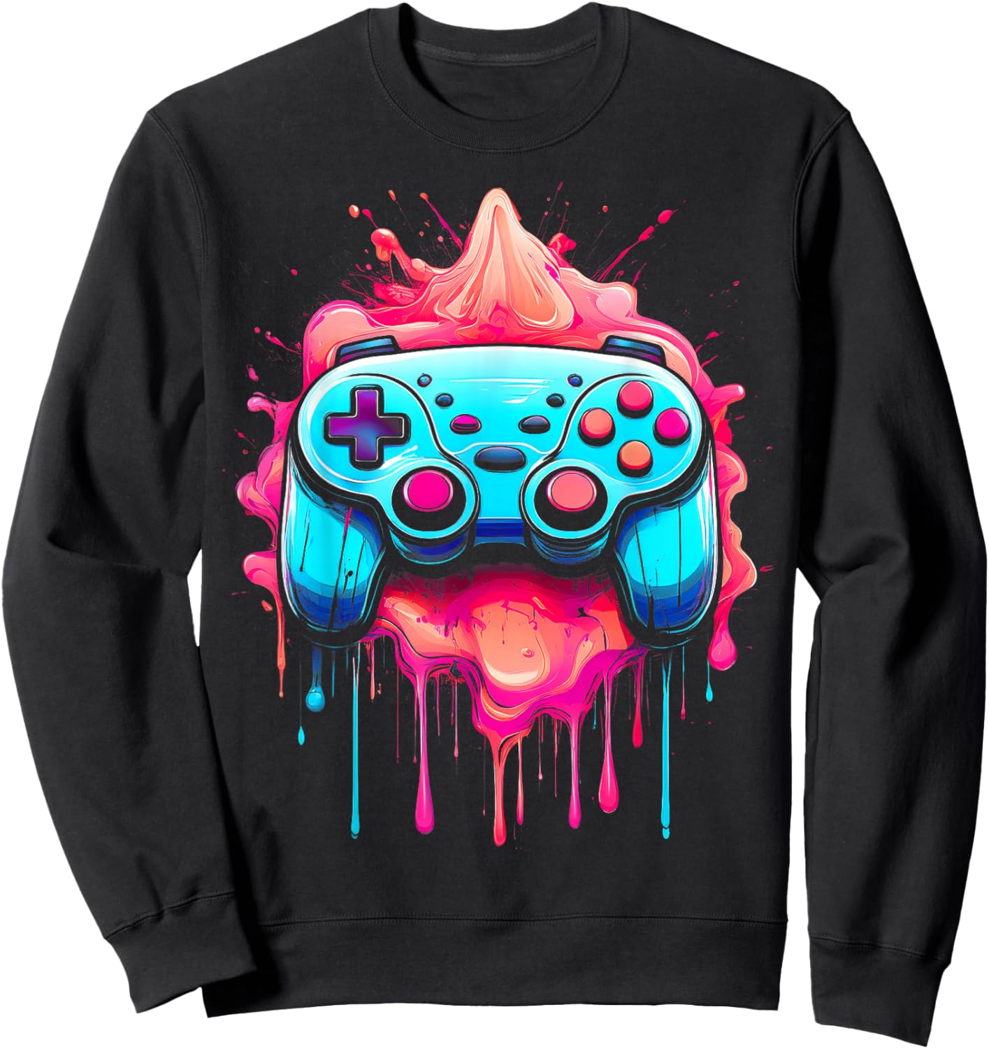 Colorful Gaming Controller Splatter Art Sweatshirt - Sweatshirt | Black