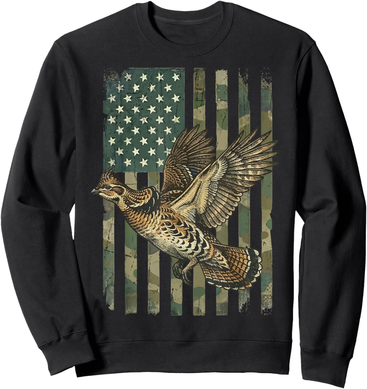 Ruffed Grouse USA Flag 4th of July Hunter Sweatshirt - Sweatshirt | Black