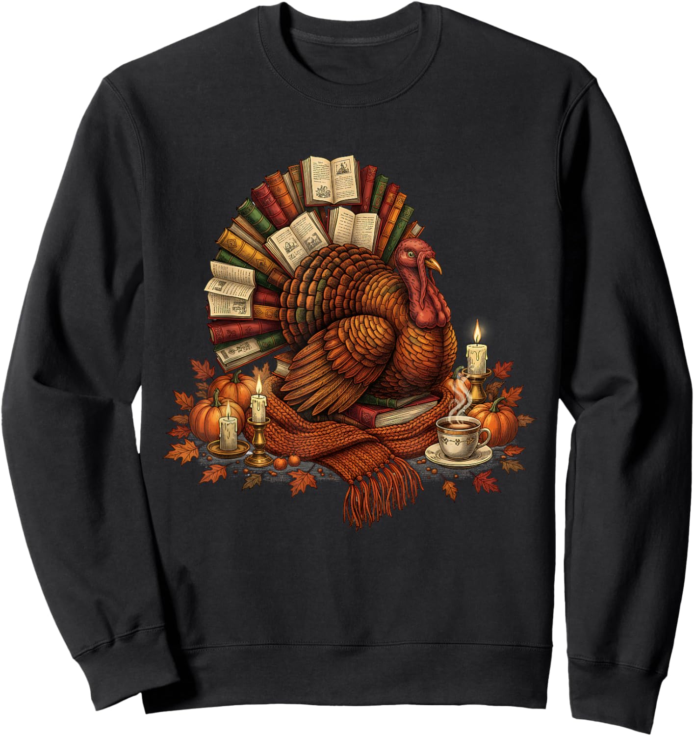 Turkey Reading Books Fall Season Thanksgiving Teacher Book Sweatshirt - Sweatshirt | Black