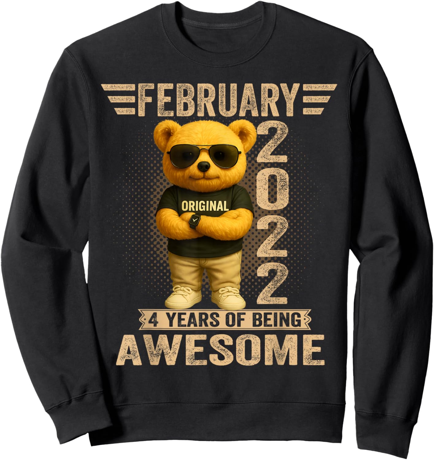 4 Year Old February 2022 Teddy Bear 4th Birthday Men Women Sweatshirt - Sweatshirt | Black