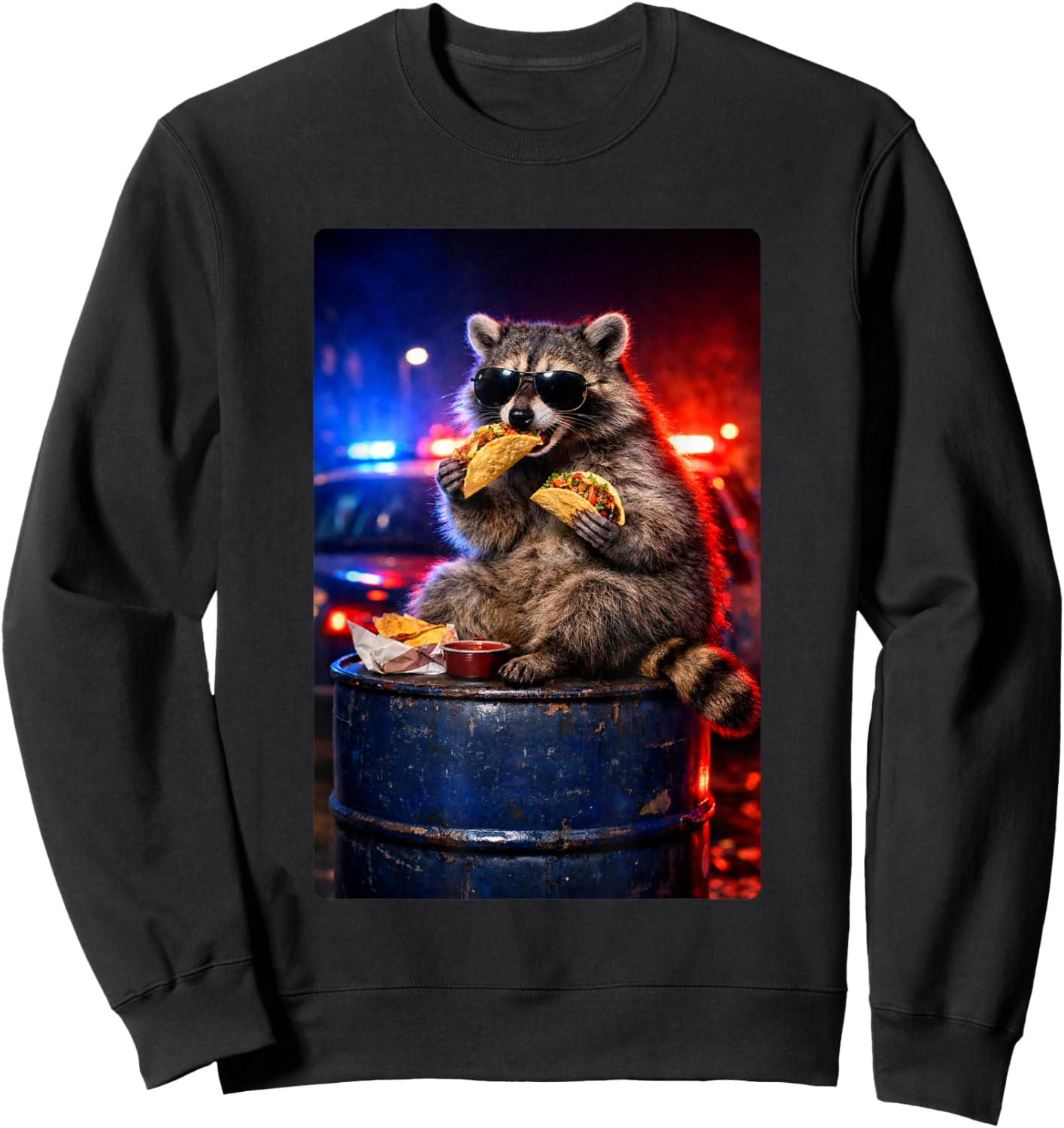 Funny Raccoon Eating Tacos Humor Graphic Meme Man Woman Sweatshirt - Sweatshirt | Black