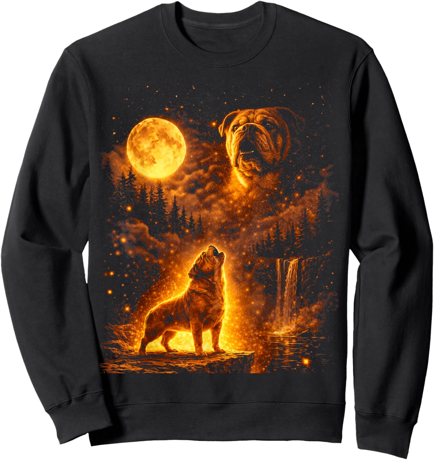 Vintage Moonlight Dog Funny Bulldog Howling at The Moon Sweatshirt - Sweatshirt | Black