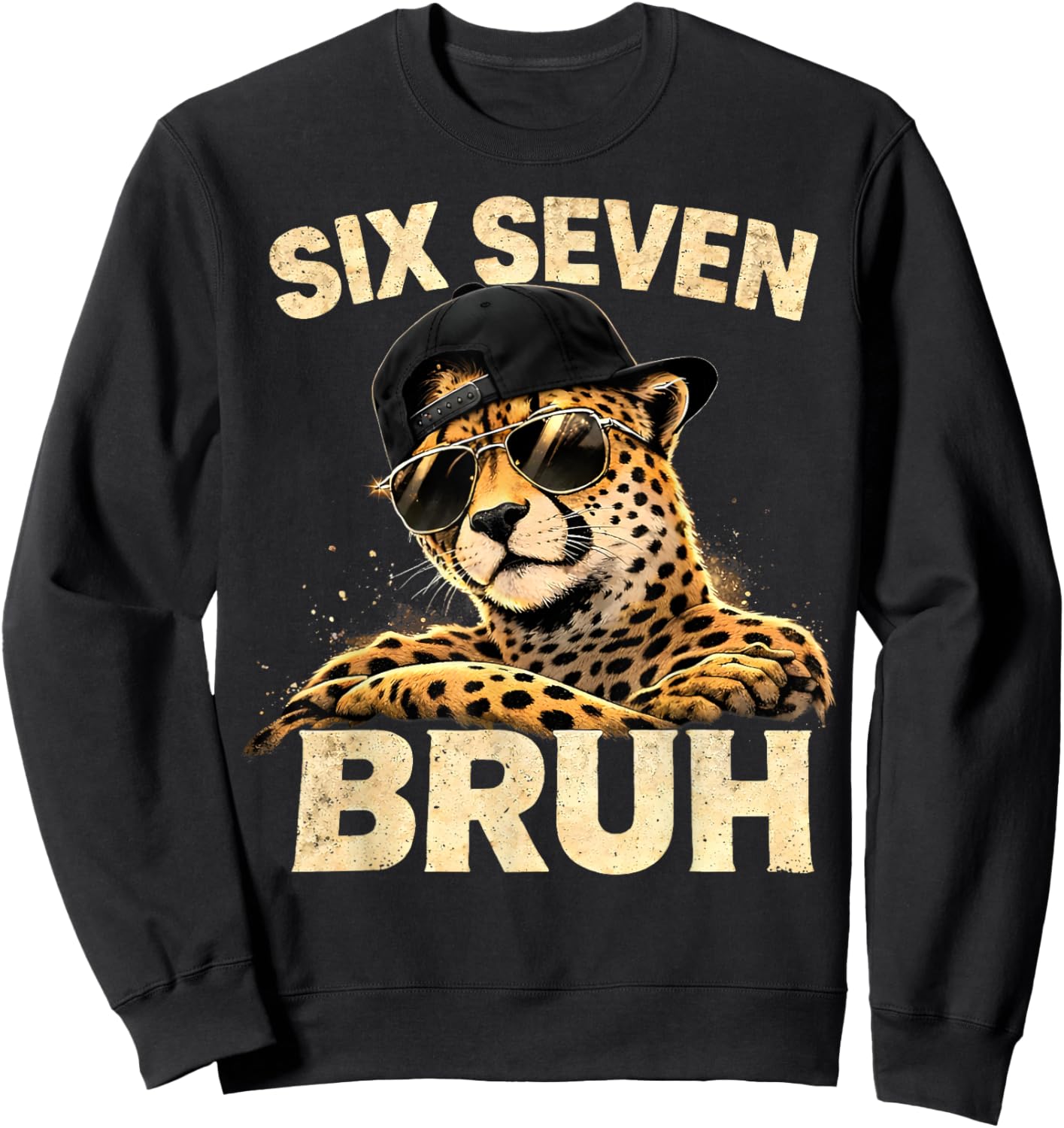 Six Seven Meme Bruh Cheetah Boys Animal Print Gifts for Kids Sweatshirt - Sweatshirt | Black