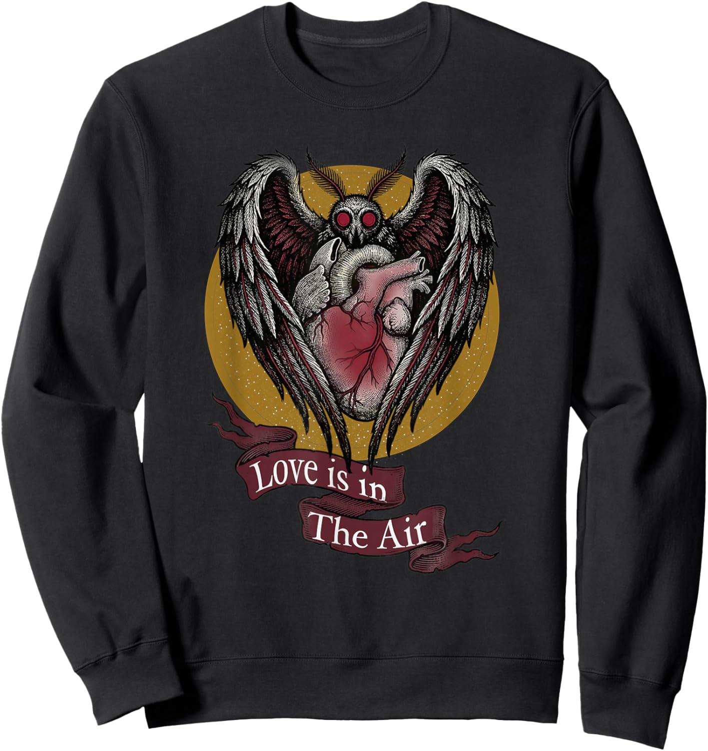 Mothman Valentine Love is in The Air Cryptid Heart Sweatshirt - Sweatshirt | Black