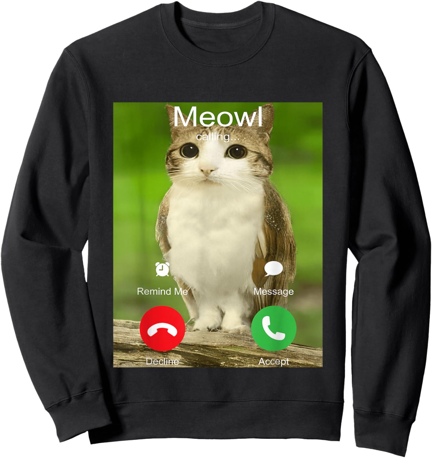 is Calling Decline Accept Phone Call Funny Cat Meme Sweatshirt - Sweatshirt | Black