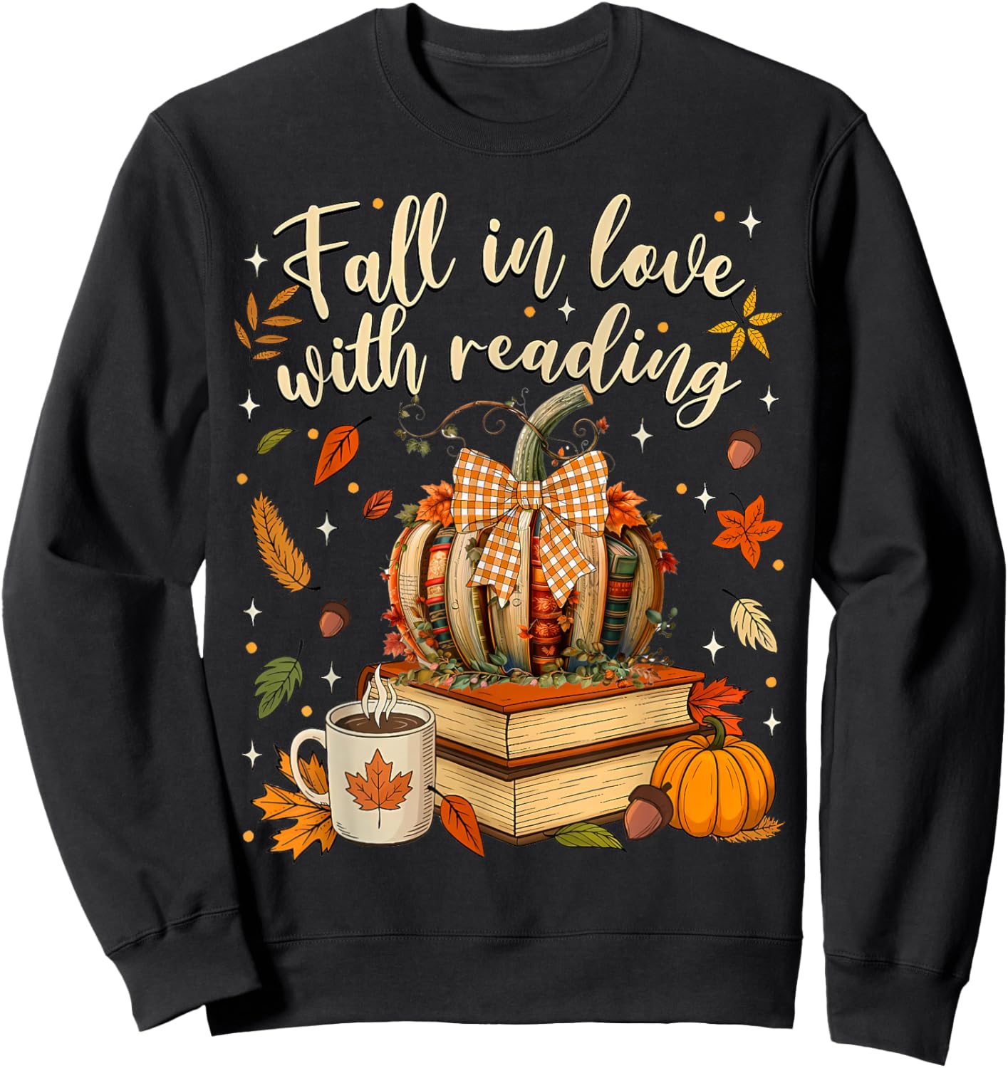 Fall in Love with Reading Autumn Fall Book Pumpkin Teacher Sweatshirt - Sweatshirt | Black
