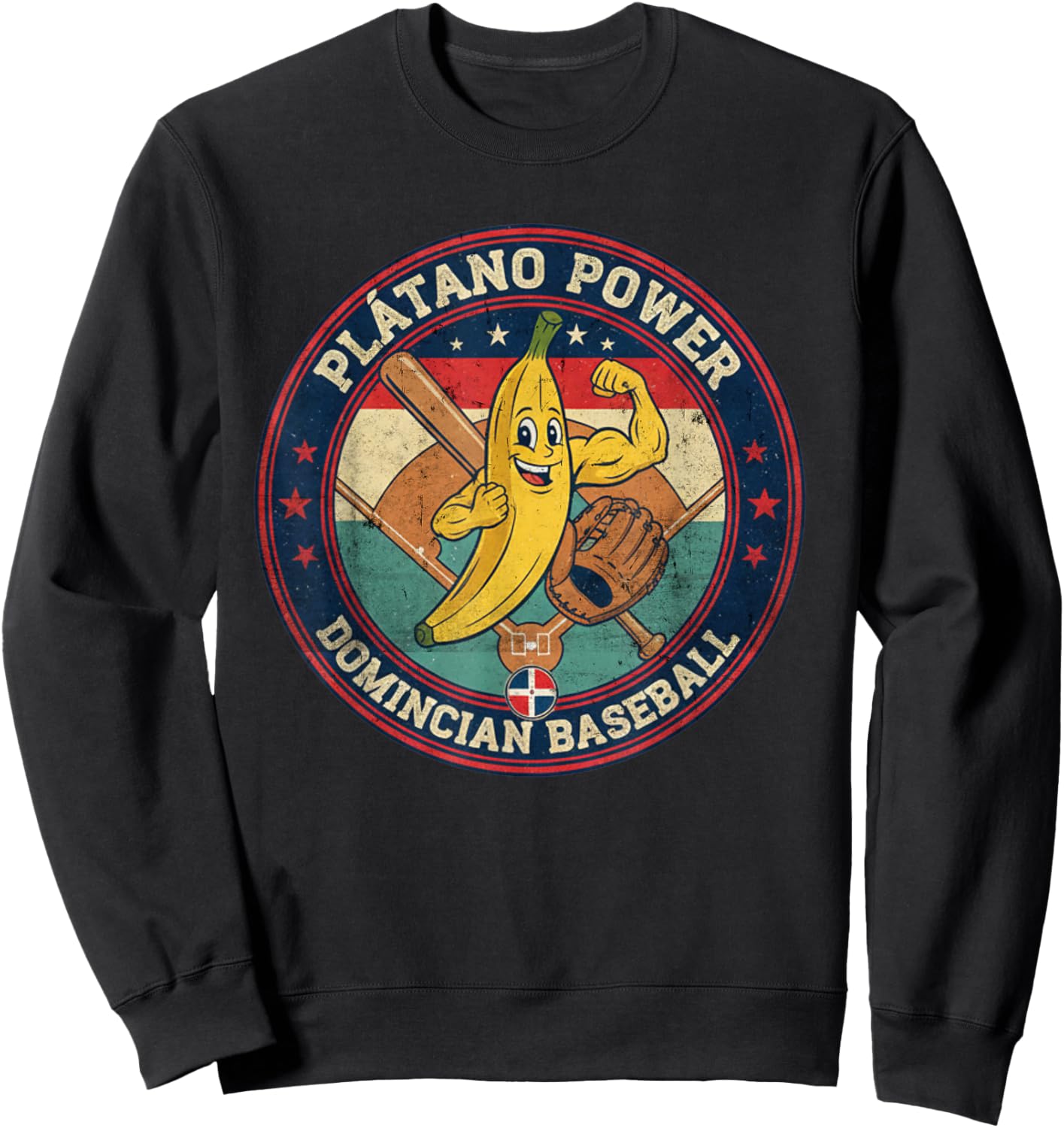 Platano Power Dominican Baseball RD Retro Vintage Sweatshirt - Sweatshirt | Black