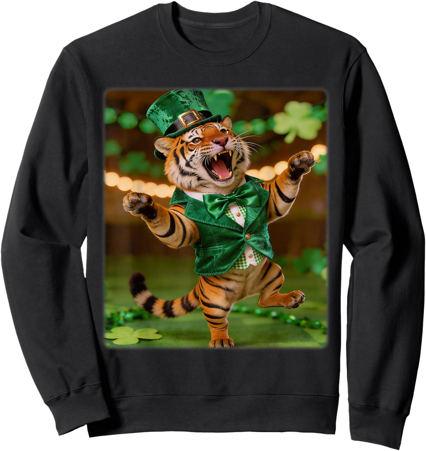 Tiger St. Patrick’s Day Funny Leprechaun Hat Tiger Irish Sweatshirt - Sweatshirt | Black