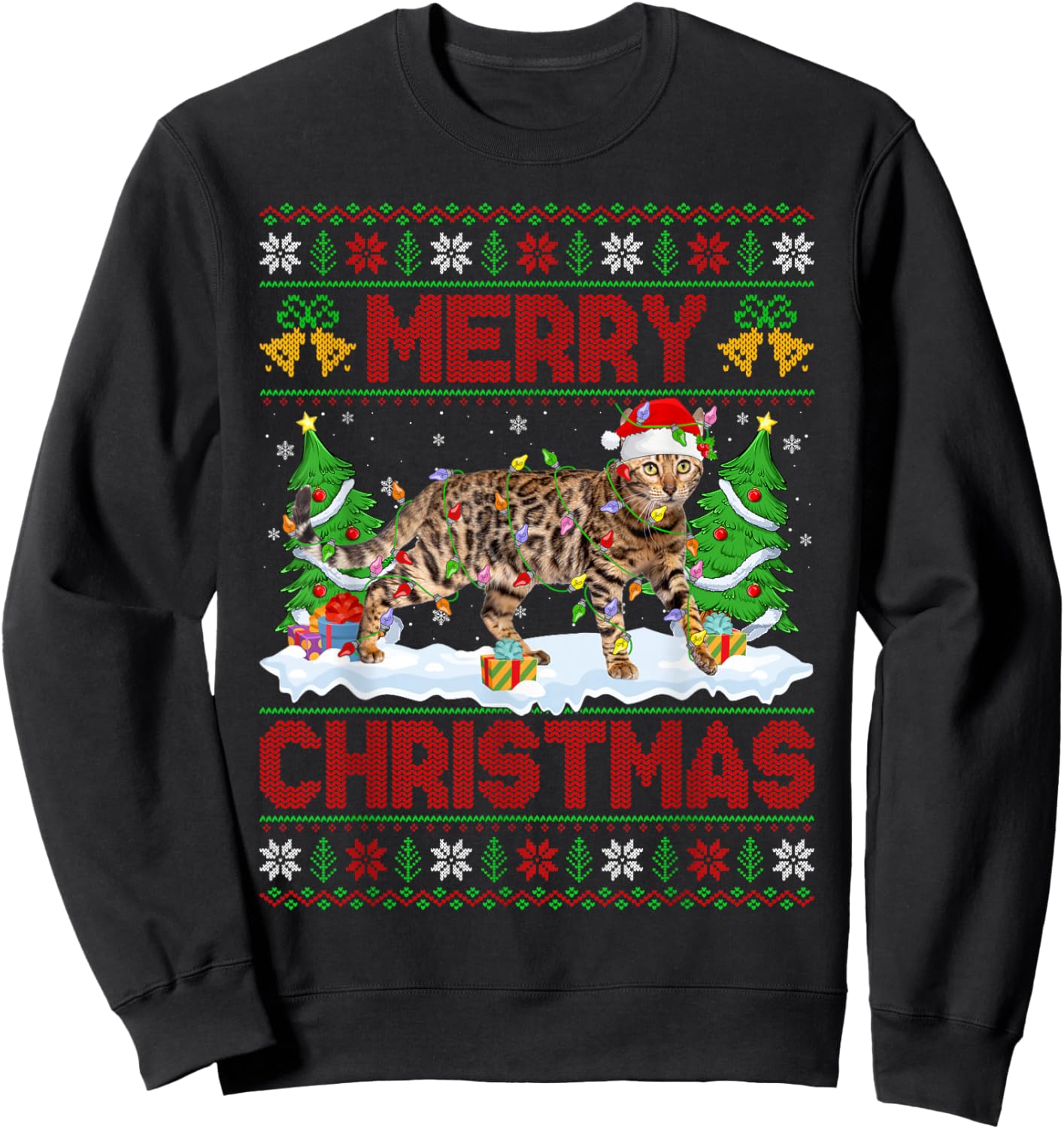 Bengal Cat Ugly Xmas Sweater Funny Pet Animal Cat Christmas Sweatshirt - Sweatshirt | Black