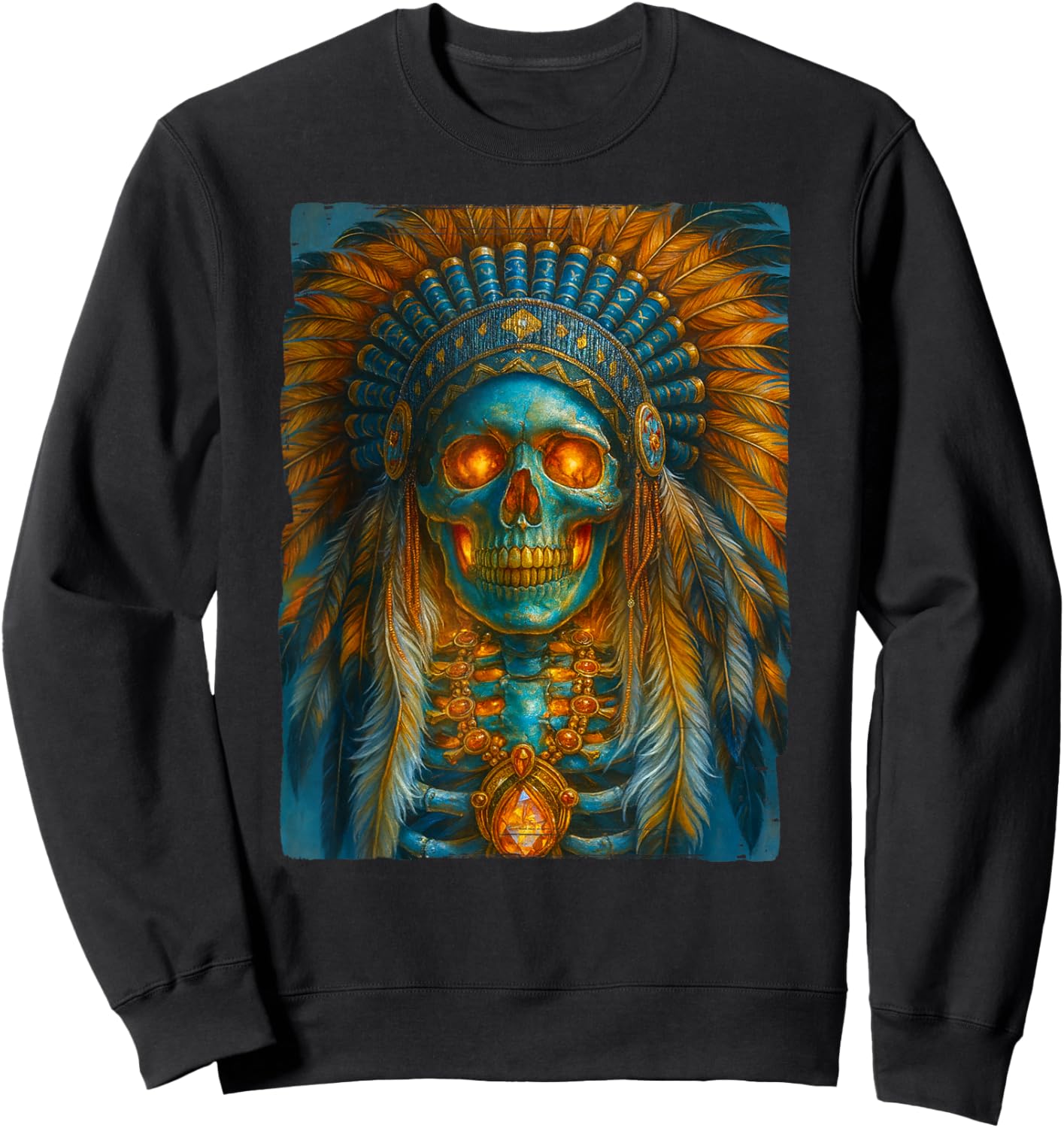 Native American - Lakota Warrior Chief - Indian Headdress Sweatshirt - Sweatshirt | Black