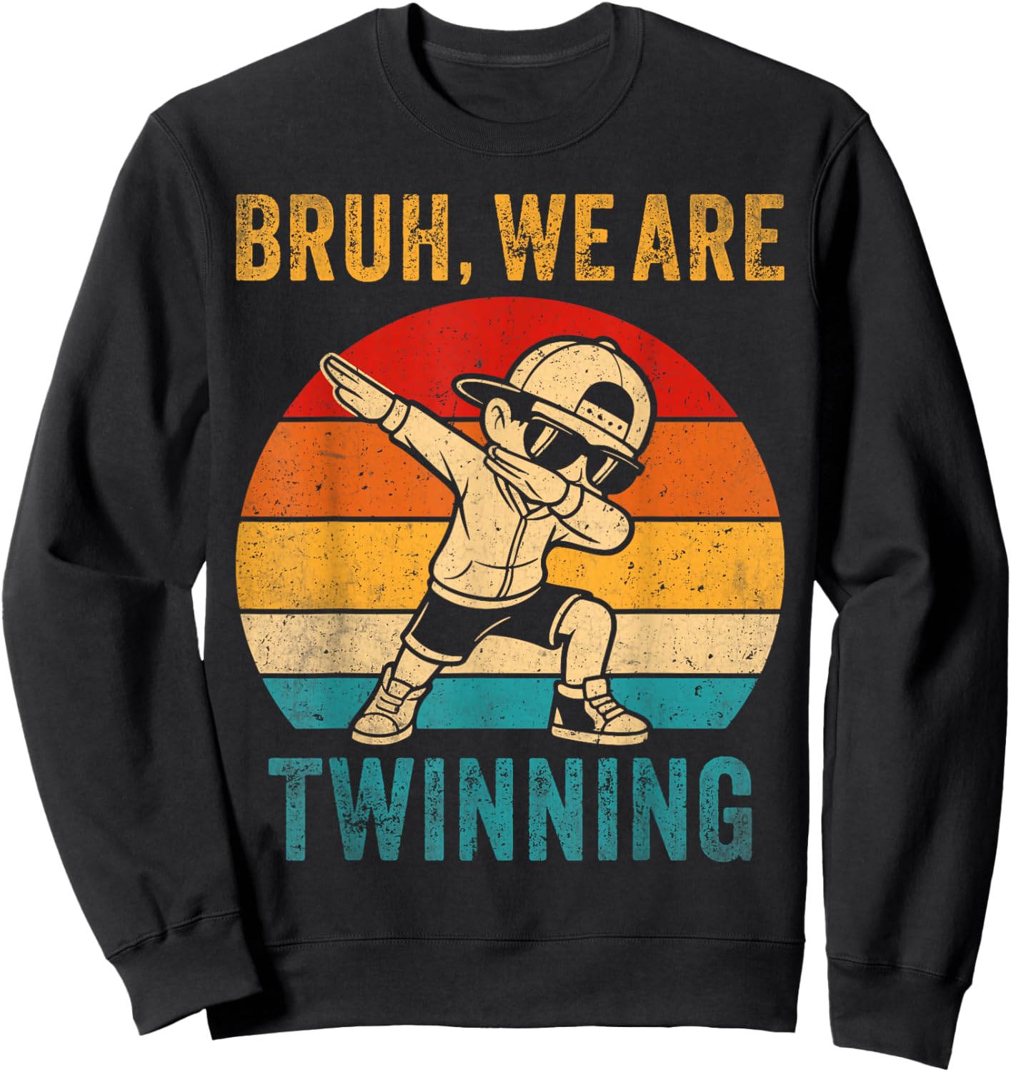 Bruh We are Twinning Kids Boys Funny Twin Day Dabbing Boy Sweatshirt - Sweatshirt | Black