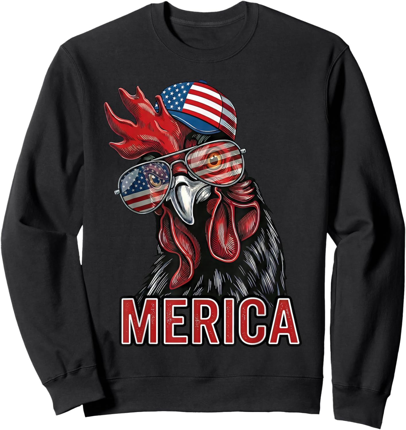 Merica Rooster Funny Patriotic USA Sunglasses Hat Sweatshirt - Sweatshirt | Black