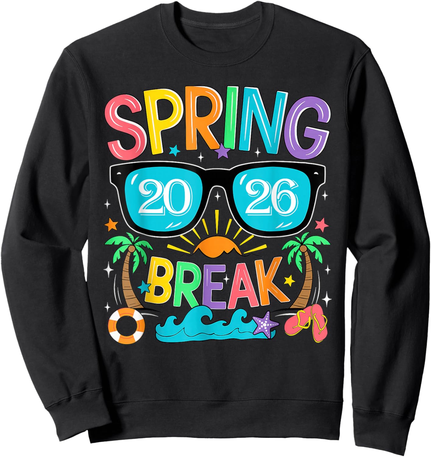 Aesthetic Spring Break 2026 Family Vacation Squad Graphic Sweatshirt - Sweatshirt | Black