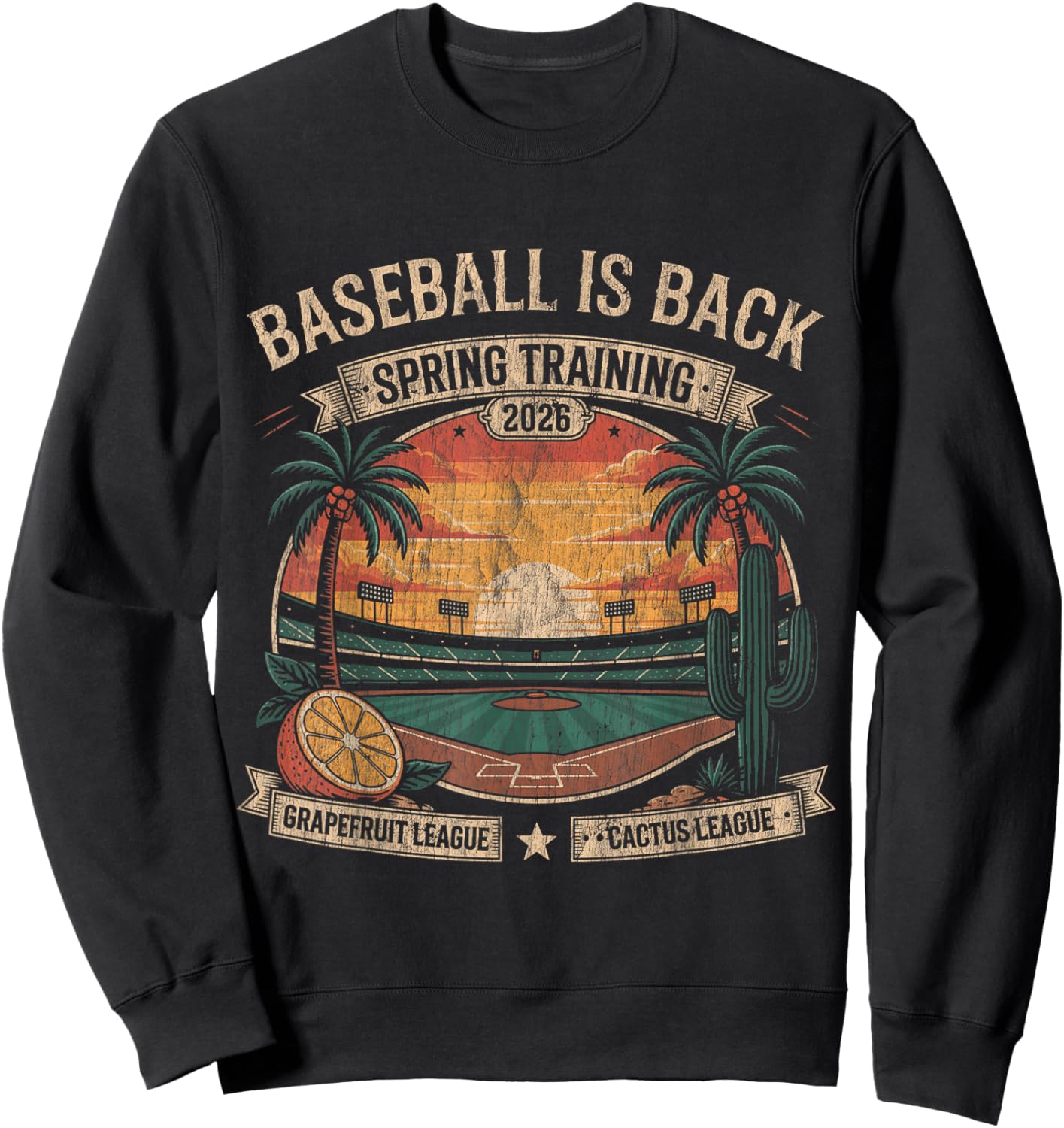 Spring Training Baseball is Back 2026 Retro Stadium Sunset Sweatshirt - Sweatshirt | Black