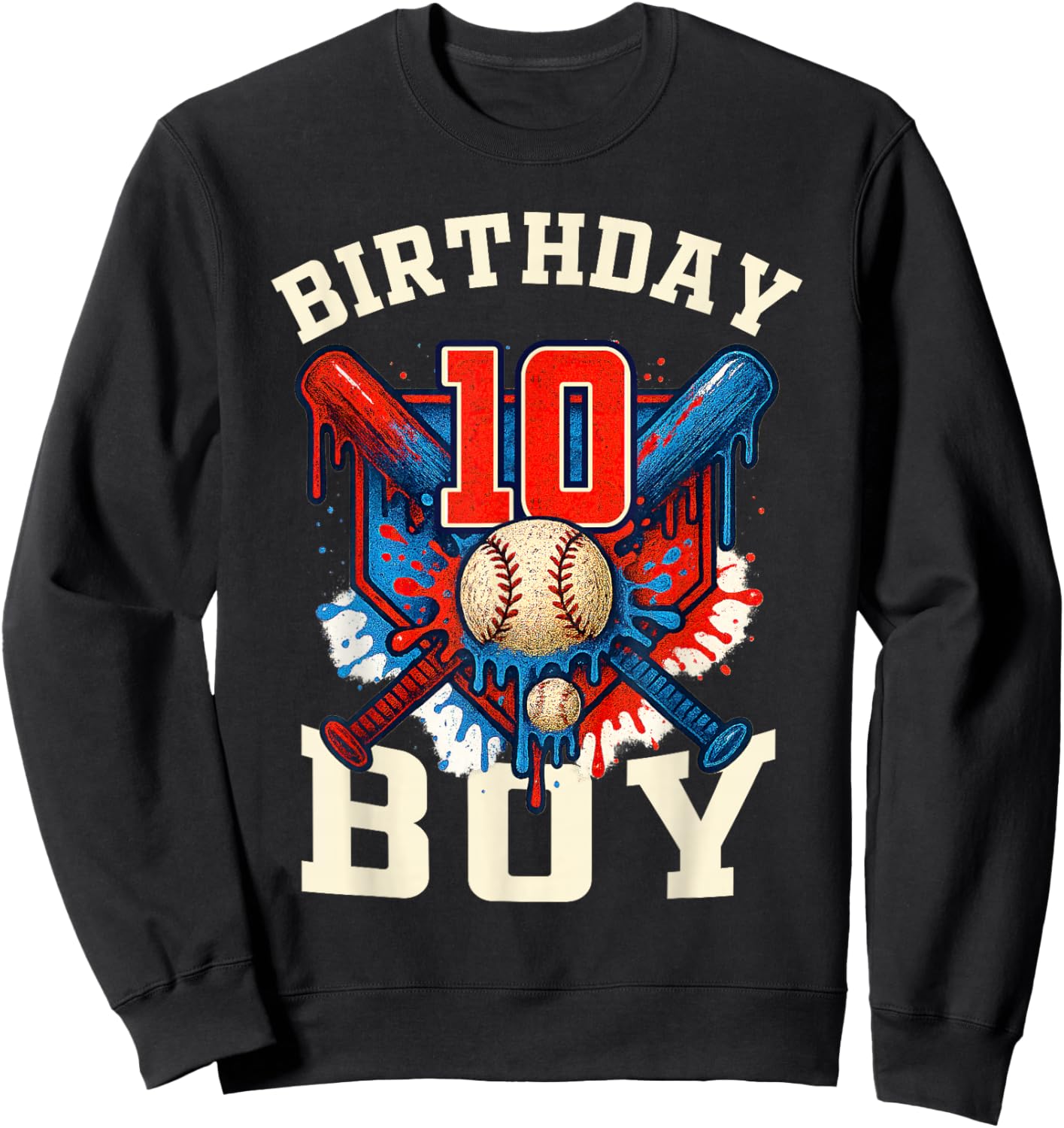Baseball Splash Drip 10th Birthday Sports Lover Boy Gift Sweatshirt - Sweatshirt | Black