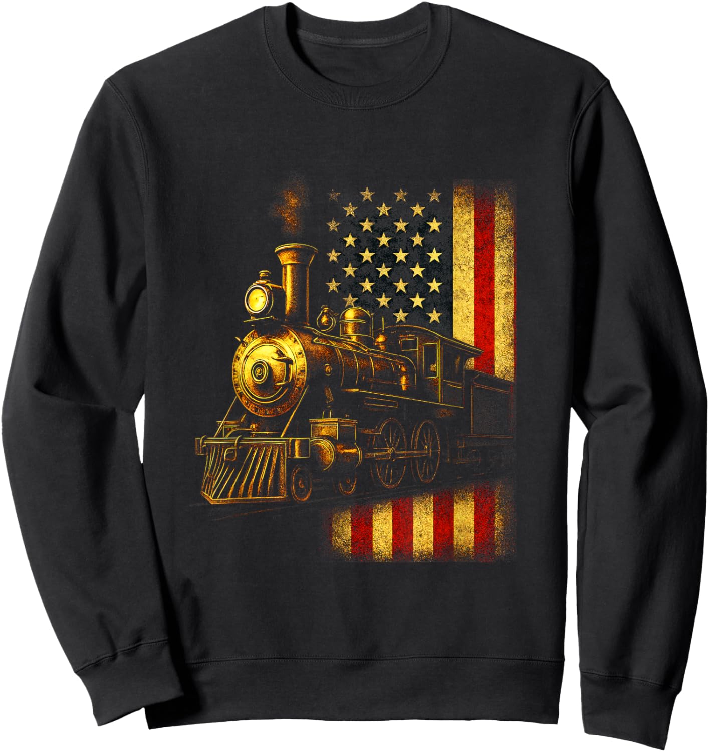 Locomotive & Flag - Steam Train Rail Fan Art Sweatshirt - Sweatshirt | Black