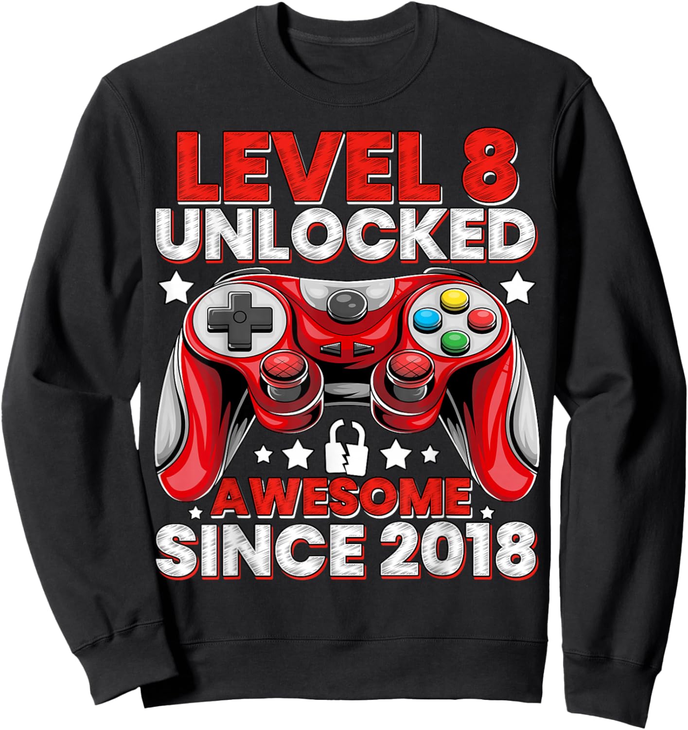 Level 8 Unlocked 8 Year Old Gifts Boys 8th Birthday Boy Sweatshirt - Sweatshirt | Black