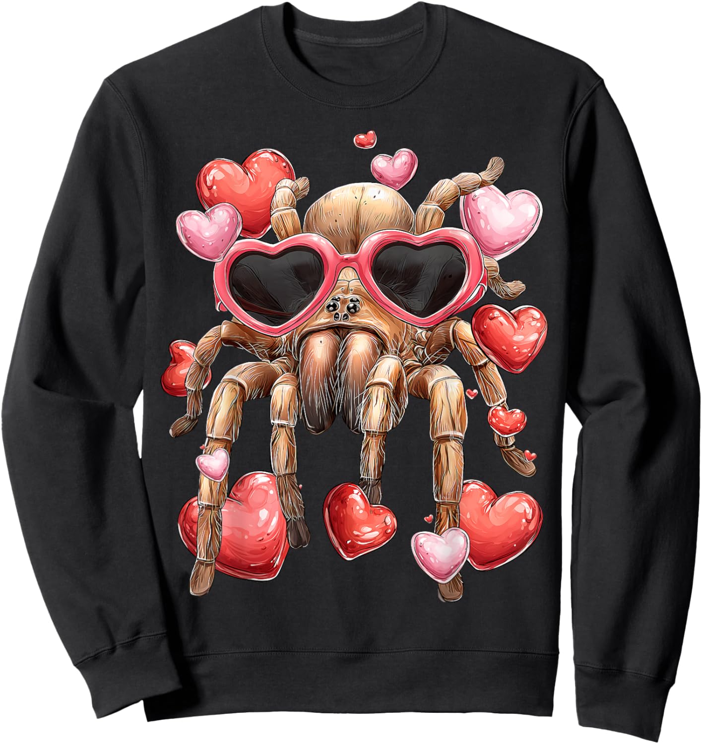 Tarantula Spider Valentine's Day Heart Glasses Sweatshirt - Sweatshirt | Black