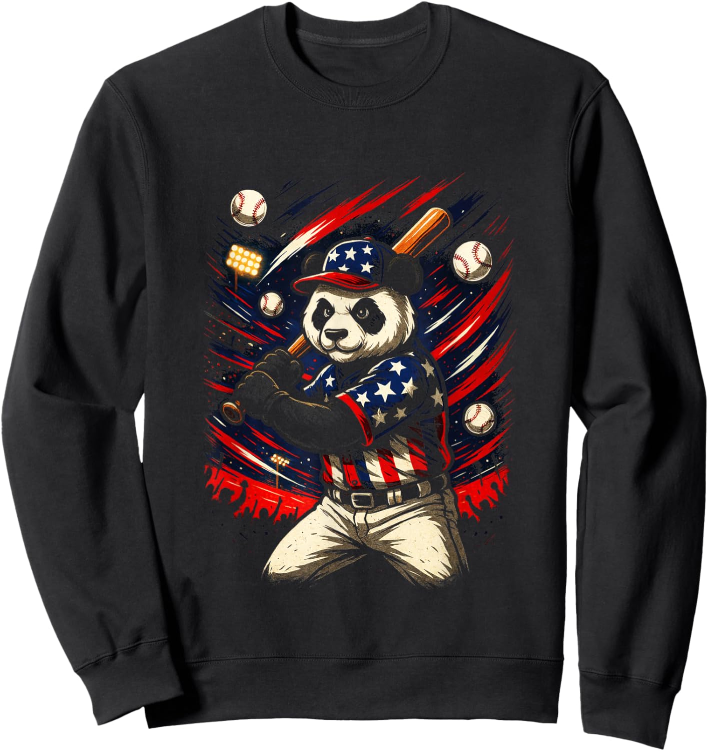 Panda Player - Baseball USA Cartoon Fun Sweatshirt - Sweatshirt | Black