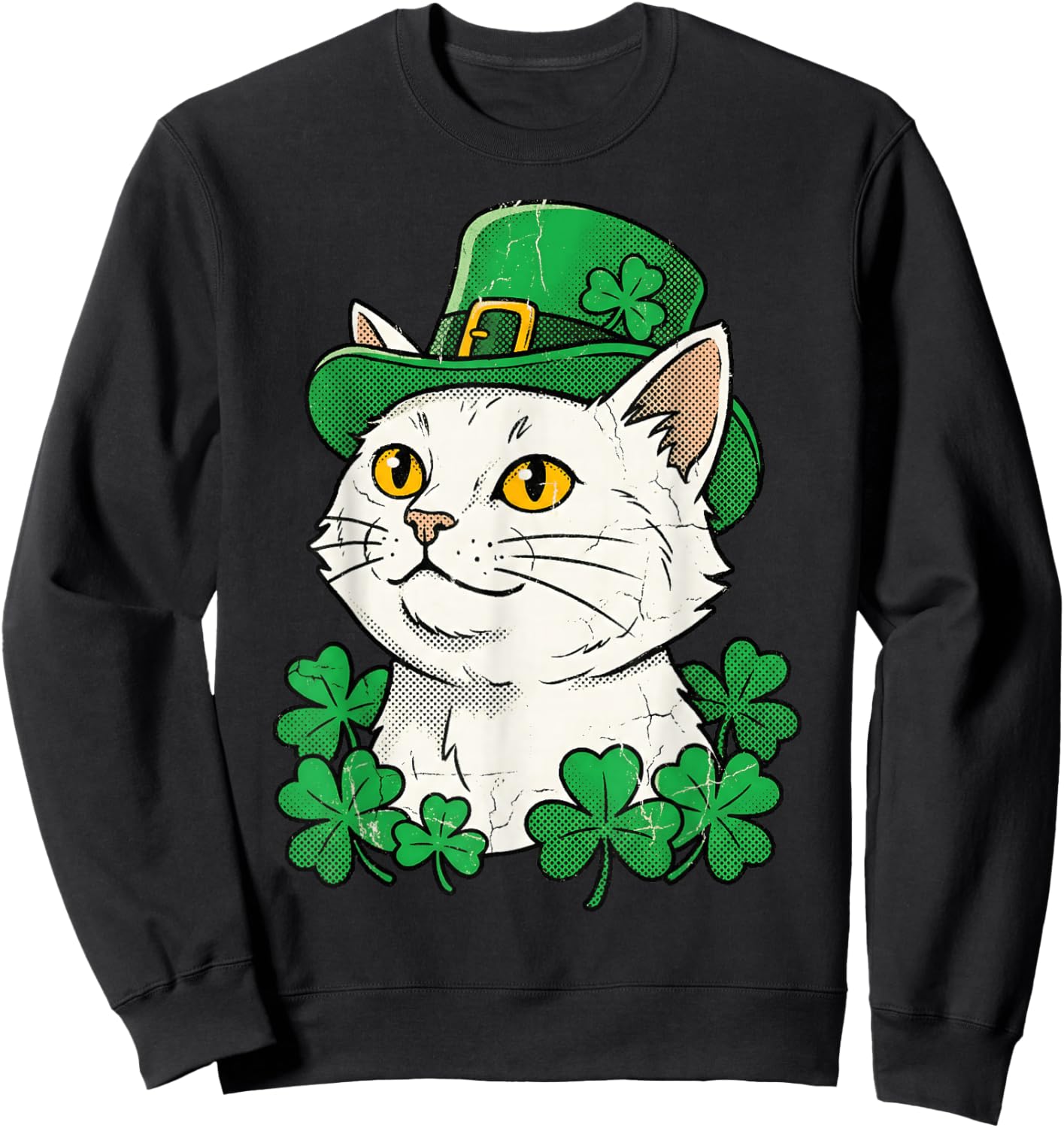 St Patricks Day Cat Leprechaun Hat Shamrock Saint Pattys Day Sweatshirt - Sweatshirt | Black
