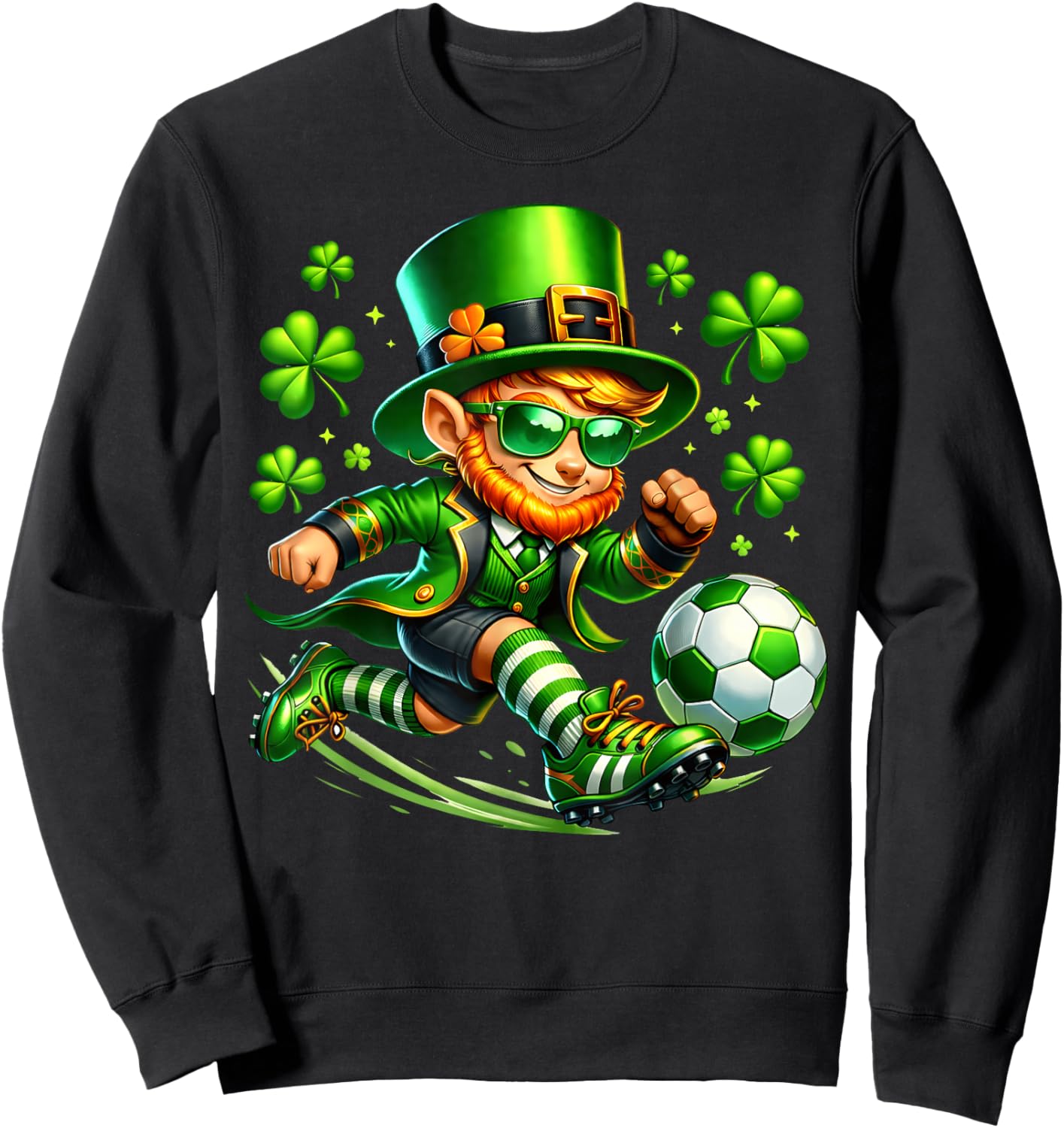 St Patricks Day Leprechaun Playing Soccer Sport Men Boys Sweatshirt - Sweatshirt | Black