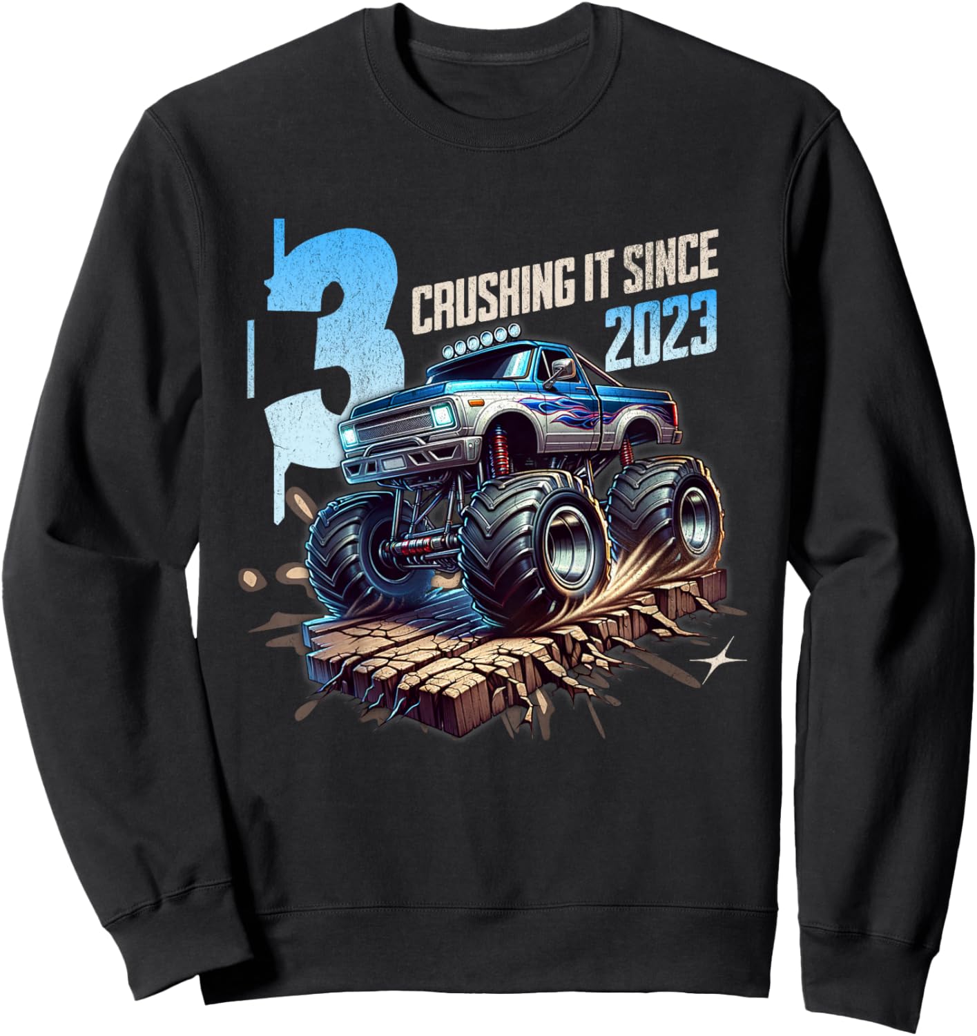 Kids 3rd Birthday Truck Turning 3 Years Old Boy Born in 2023 Sweatshirt - Sweatshirt | Black
