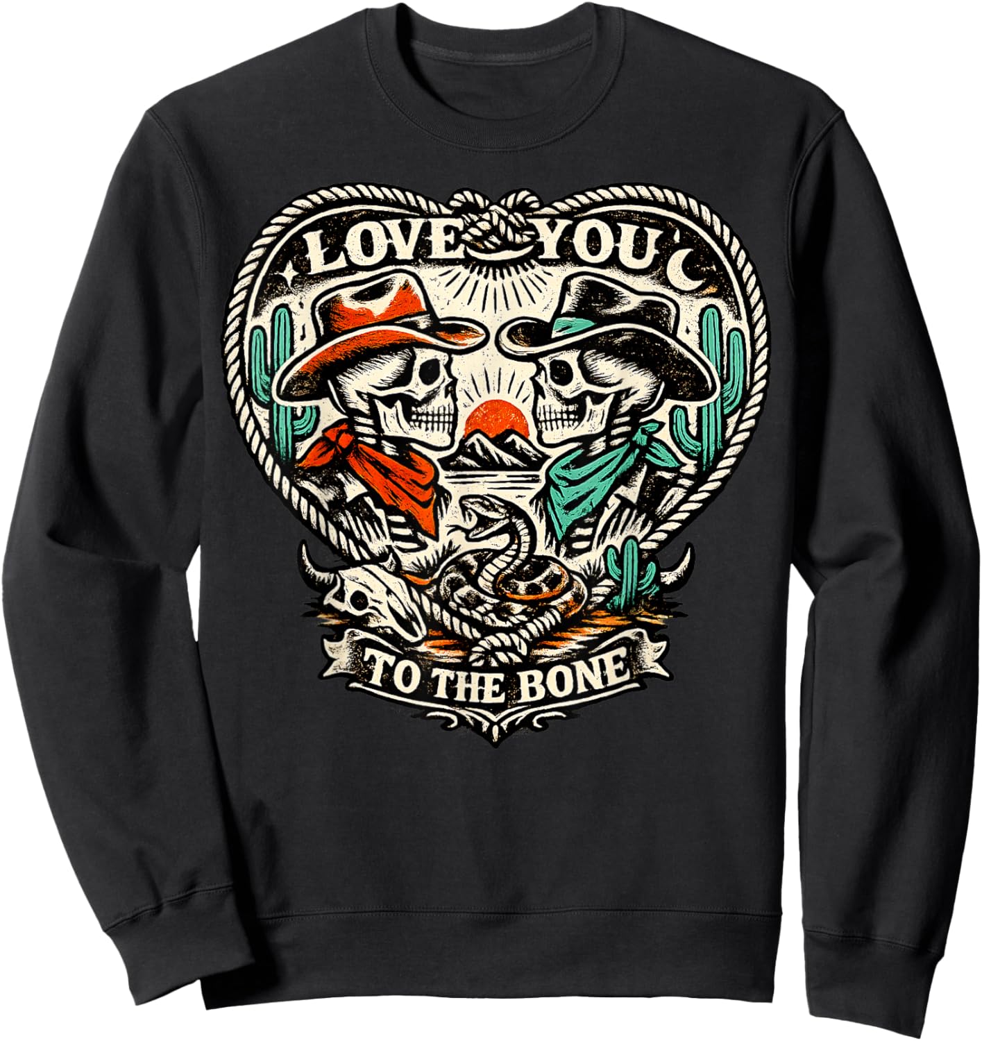 Western Gothic Skeleton Couple – Cowboy & Cowgirl Valentine Sweatshirt - Sweatshirt | Black