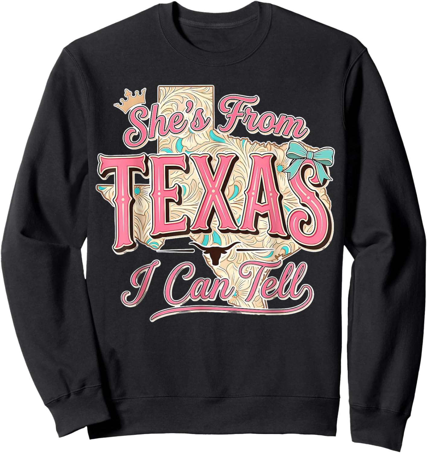 She's from Texas I Can Tell, Floral Texas Map Sweatshirt - Sweatshirt | Black