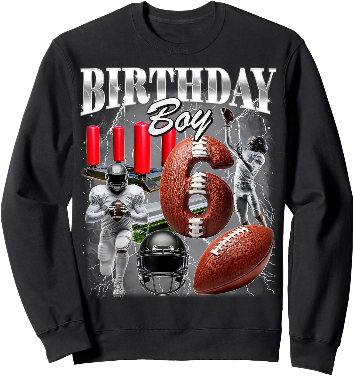 6th Birthday Boy Youth 6 Year Old Retro 90s Style Football Sweatshirt - Sweatshirt | Black