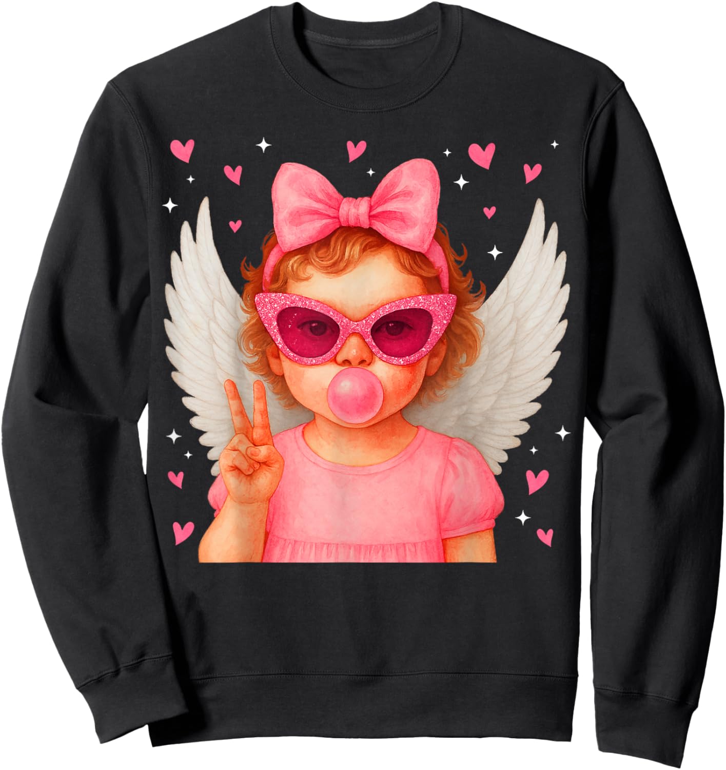 Cute Cupid Heart Pink Bow Valentine Outfit Girl Kid Sweatshirt - Sweatshirt | Black