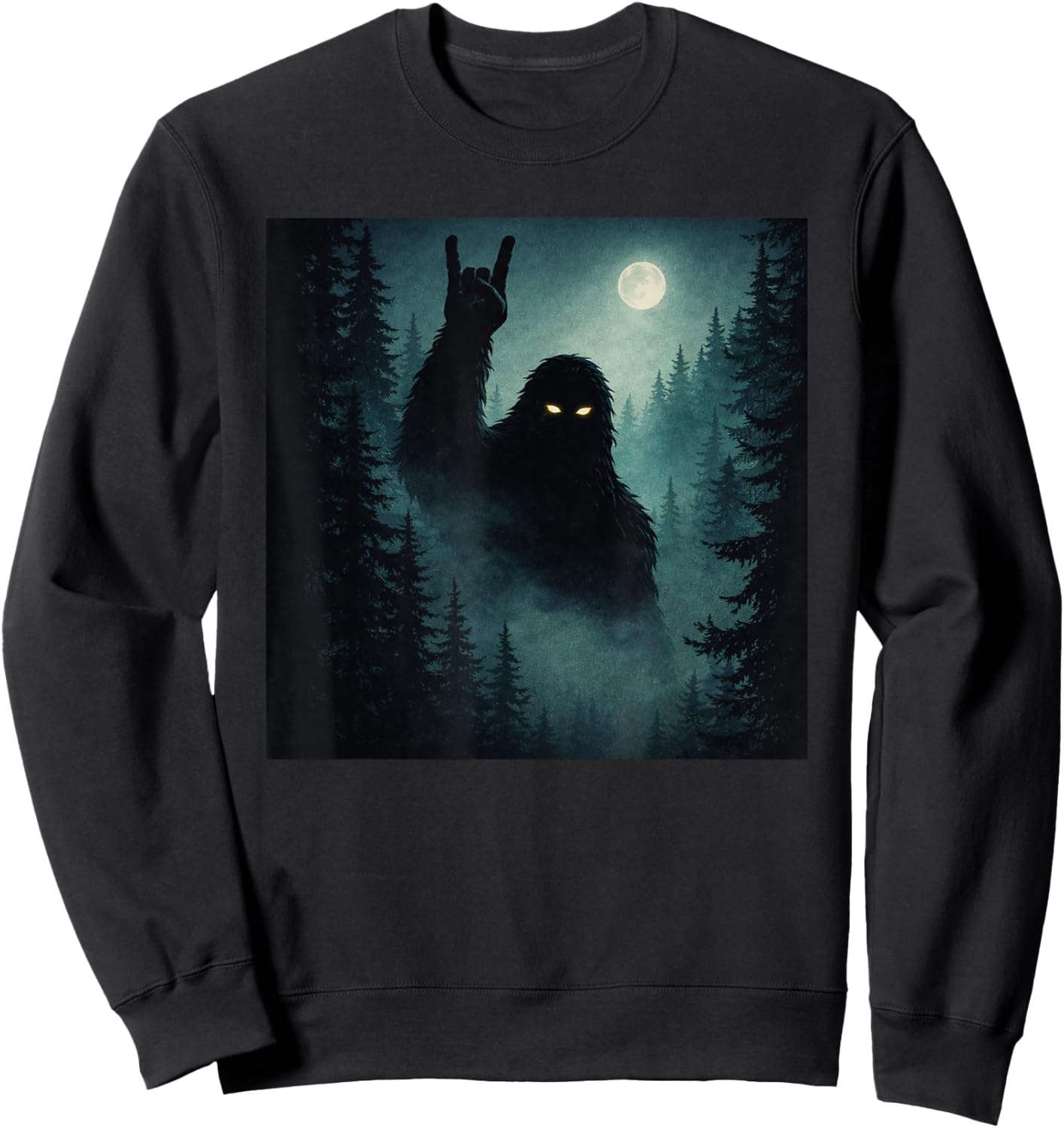 Rock On Bigfoot Sasquatch Cryptid Night Forest Sweatshirt - Sweatshirt | Black