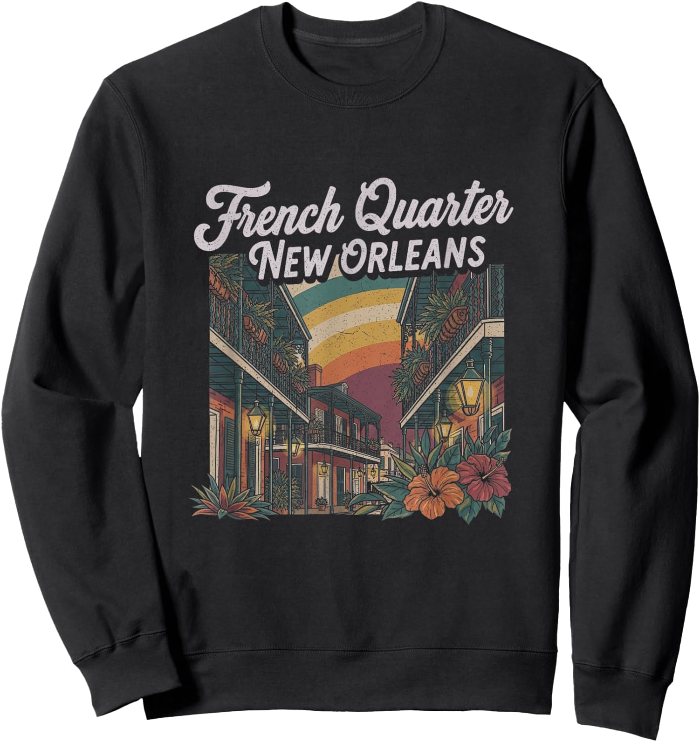 Retro New Orleans French Quarter Art Design Sweatshirt - Sweatshirt | Black