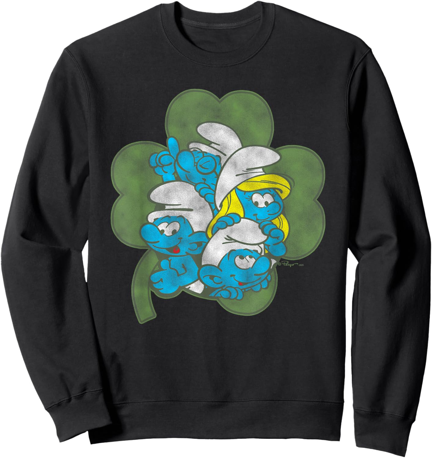 The Smurfs Four Leaf Clover Cast St. Patrick's Day Cartoon Sweatshirt - Sweatshirt | Black