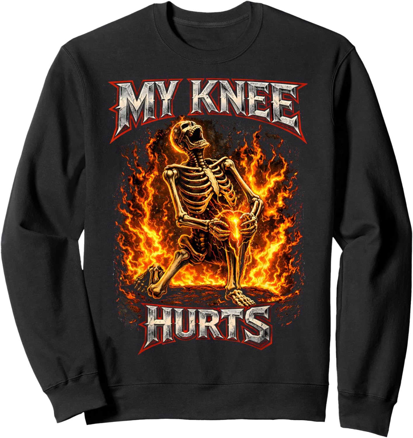 My Knee Hurts Funny Skeleton Total Replacement Surgery Humor Sweatshirt - Sweatshirt | Black