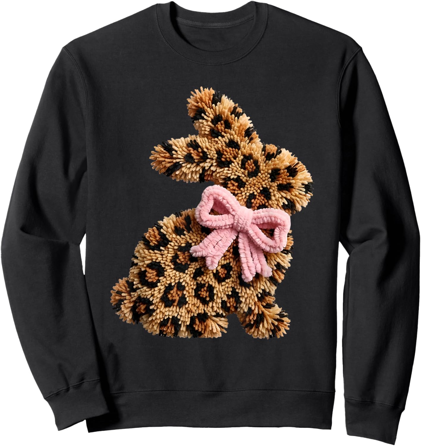 Funny Bunny Leopard Crochet Rabbit Easter Day Coquette Bow Sweatshirt - Sweatshirt | Black