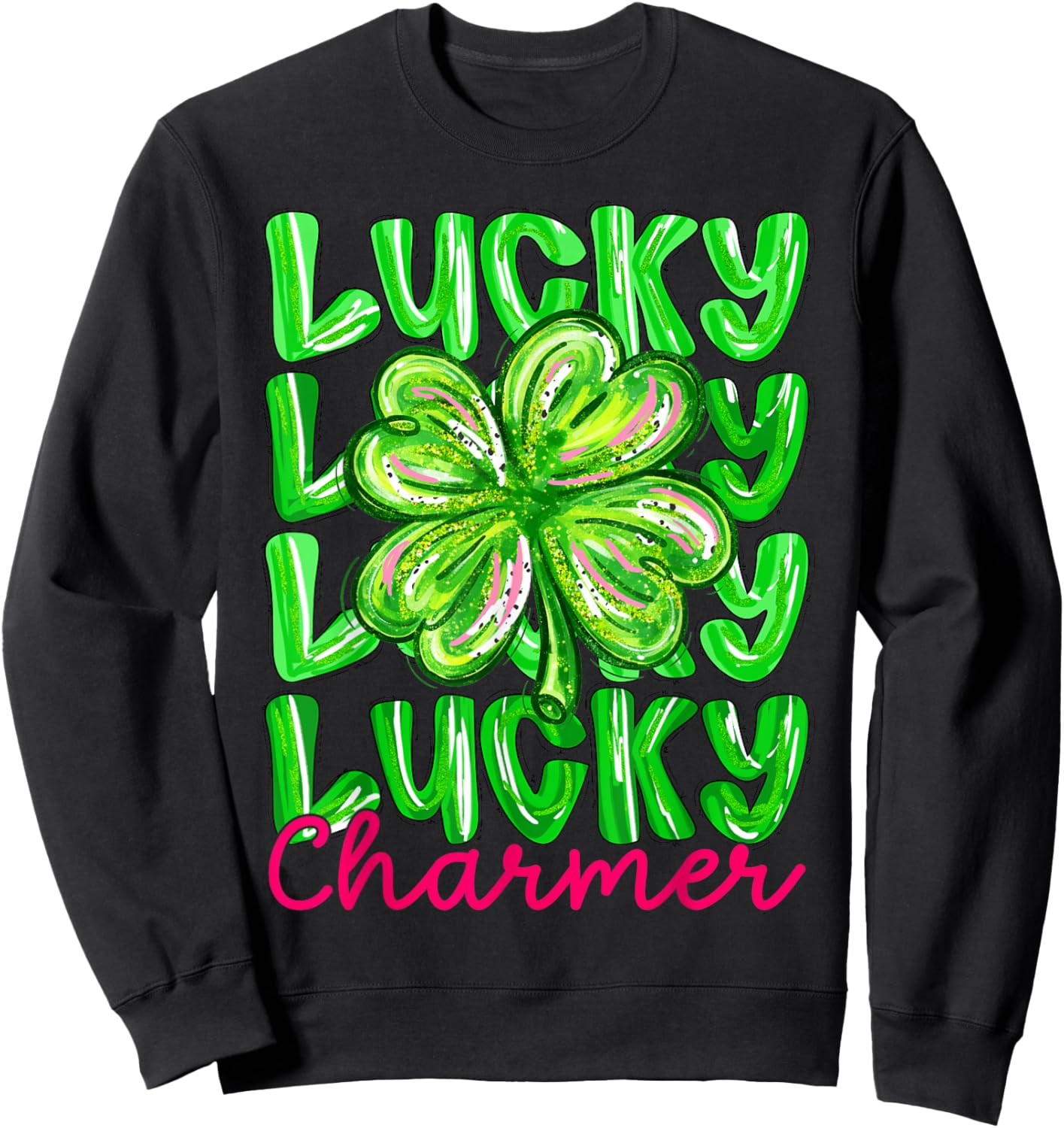 Kids St Patricks Day Lucky Charmer Preppy Shamrock Boys Girl Sweatshirt - Sweatshirt | Black