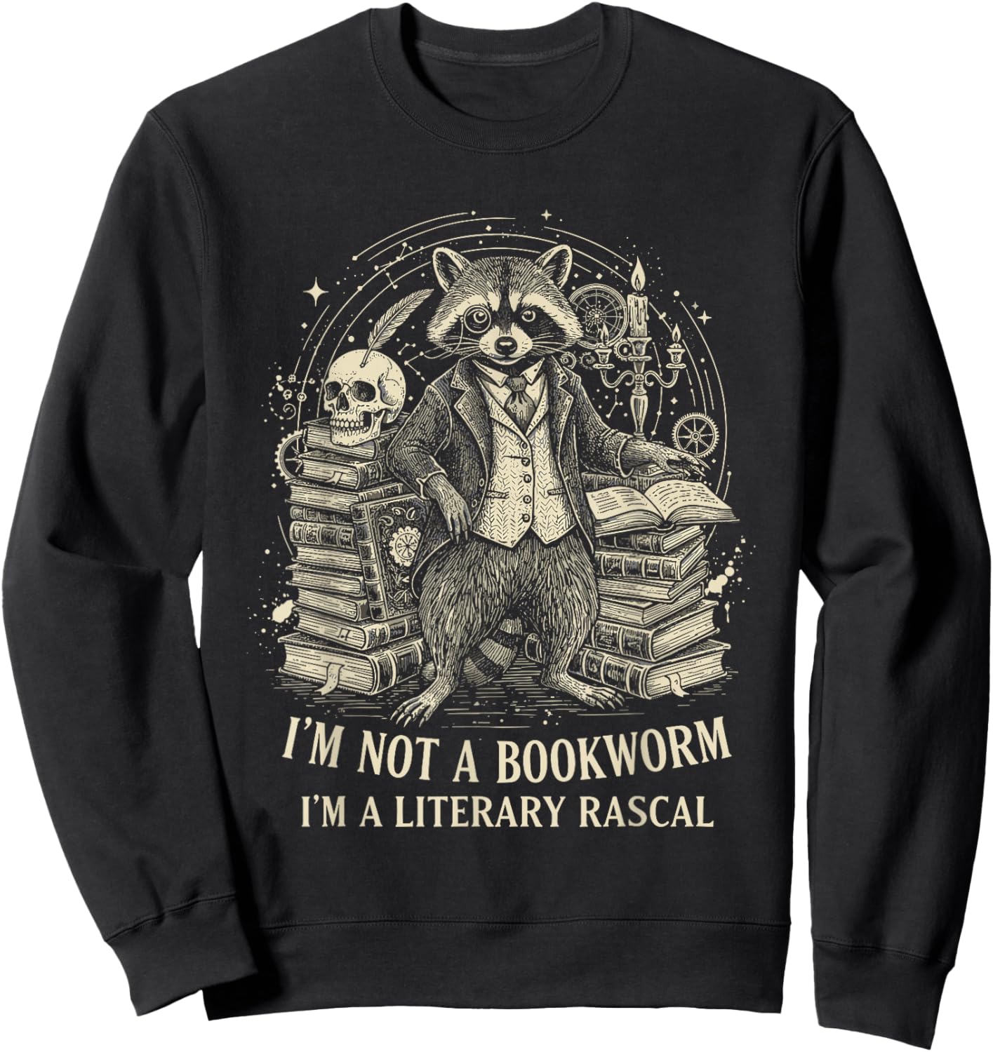 Funny Raccoon I'm Not A Bookworm I'm A Literary Rascal Sweatshirt - Sweatshirt | Black