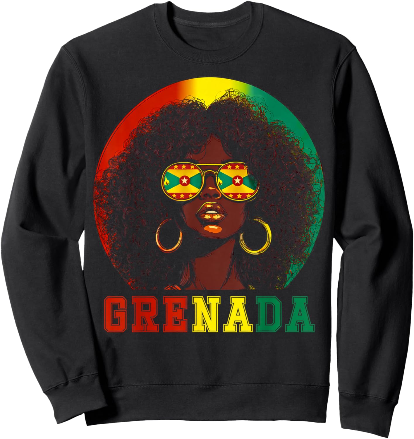 Grenada Flag Sunglasses Grenadian Girl Pride Caribbean Women Sweatshirt - Sweatshirt | Black