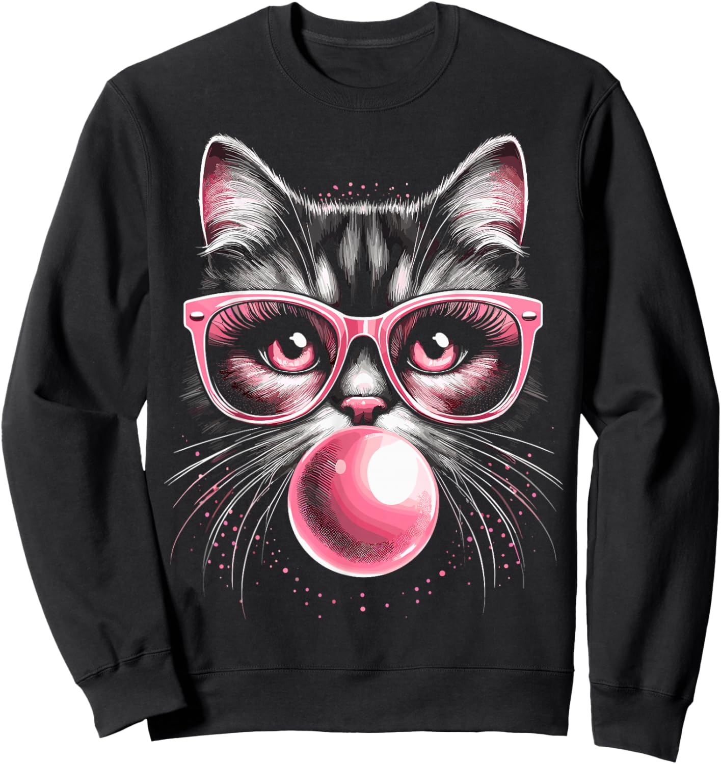 Cute Cat with Glasses and Bubblegum Sweatshirt - Sweatshirt | Black