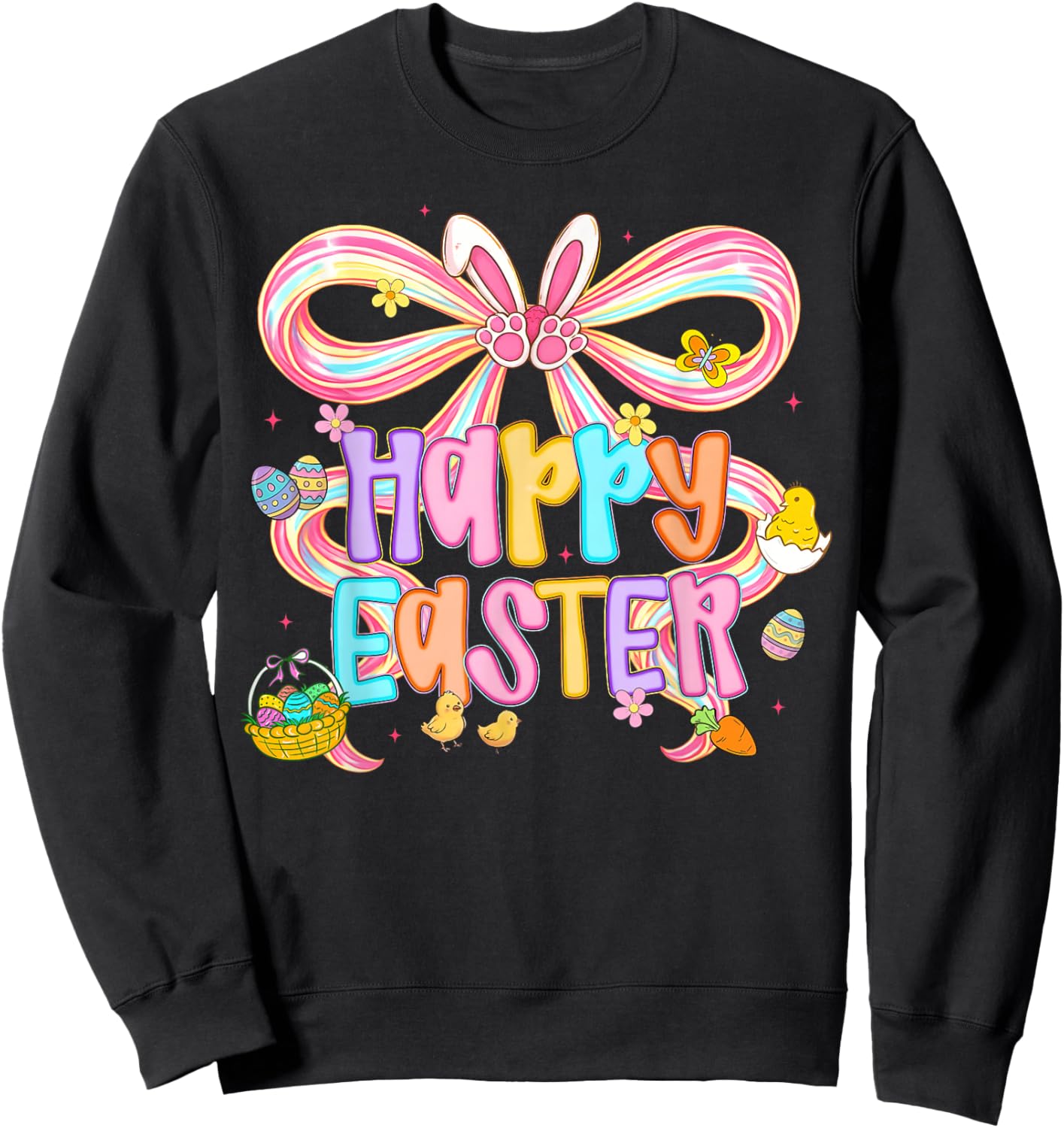 Happy Easter Coquette Bow Cute Bunny Eggs Spring Women Girls Sweatshirt - Sweatshirt | Black